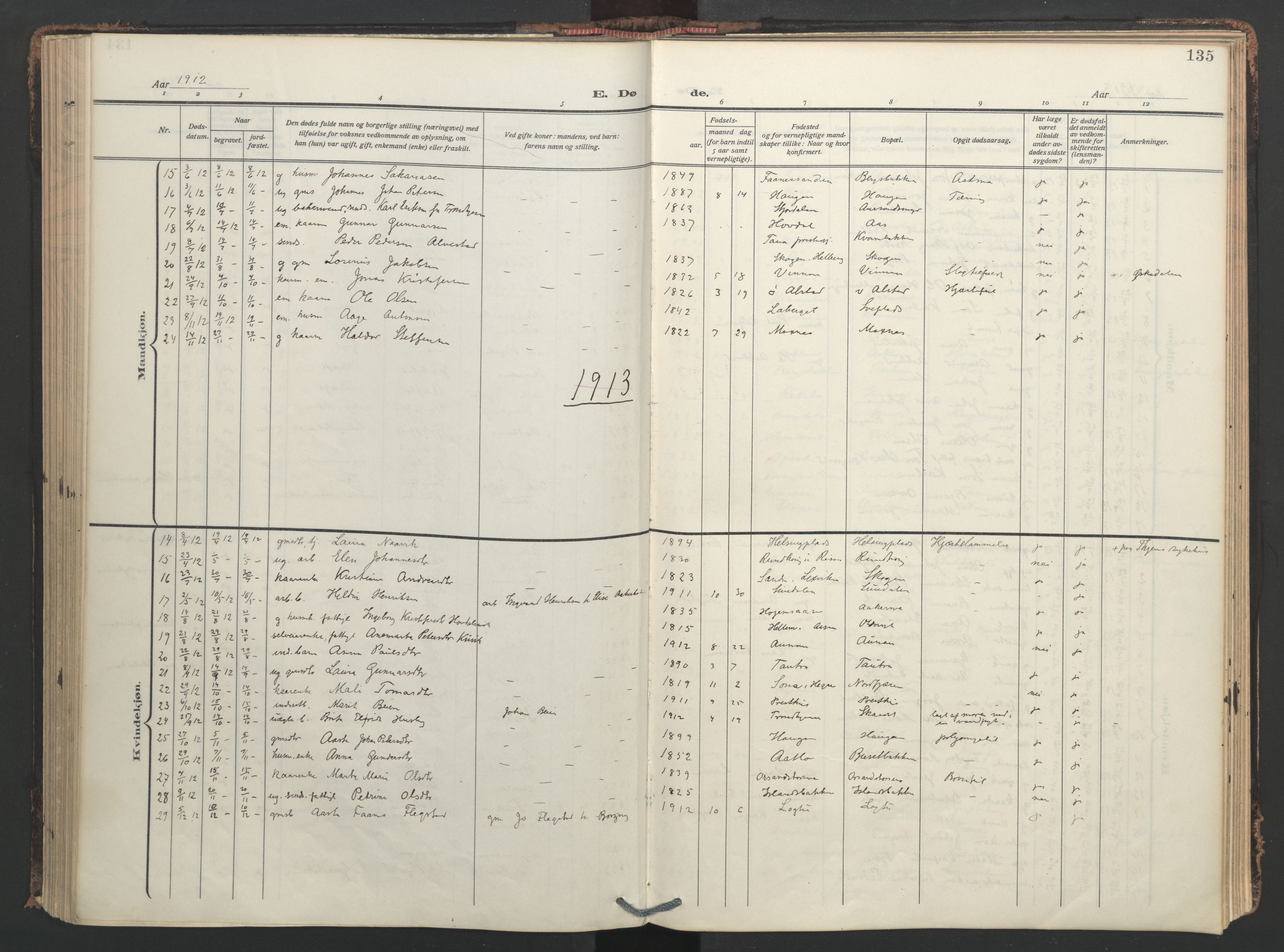 Ministerialprotokoller, klokkerbøker og fødselsregistre - Nord-Trøndelag, AV/SAT-A-1458/713/L0123: Parish register (official) no. 713A12, 1911-1925, p. 135