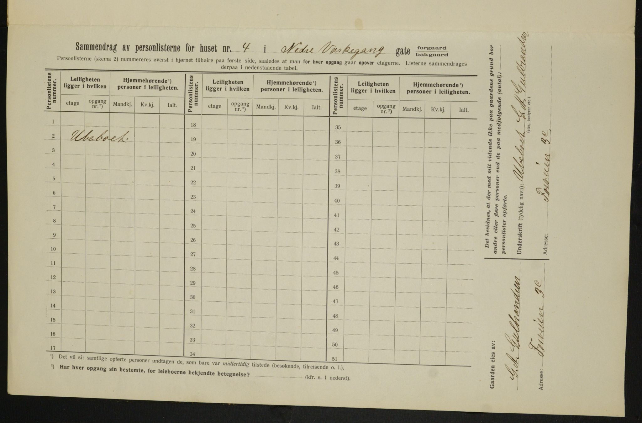 OBA, Municipal Census 1913 for Kristiania, 1913, p. 69501