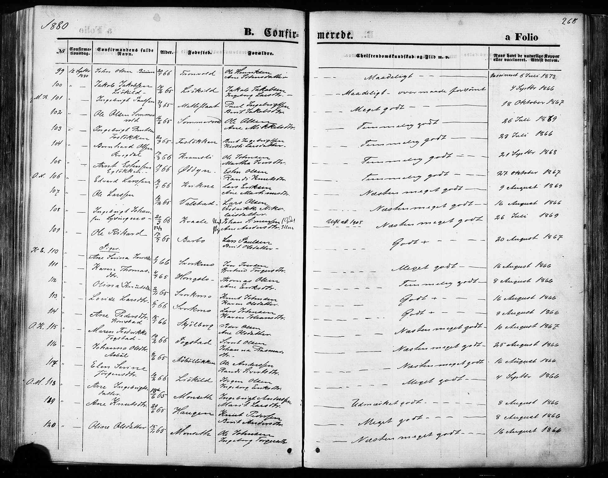 Ministerialprotokoller, klokkerbøker og fødselsregistre - Sør-Trøndelag, AV/SAT-A-1456/668/L0807: Parish register (official) no. 668A07, 1870-1880, p. 268