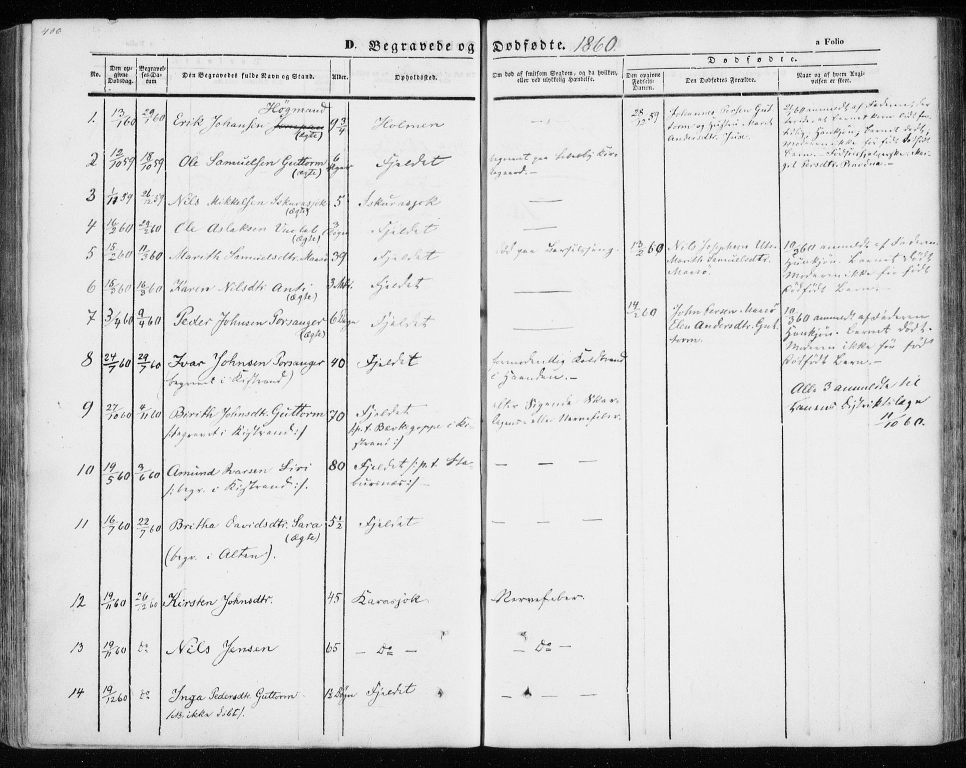 Kistrand/Porsanger sokneprestembete, SATØ/S-1351/H/Ha/L0012.kirke: Parish register (official) no. 12, 1843-1871, p. 406-407