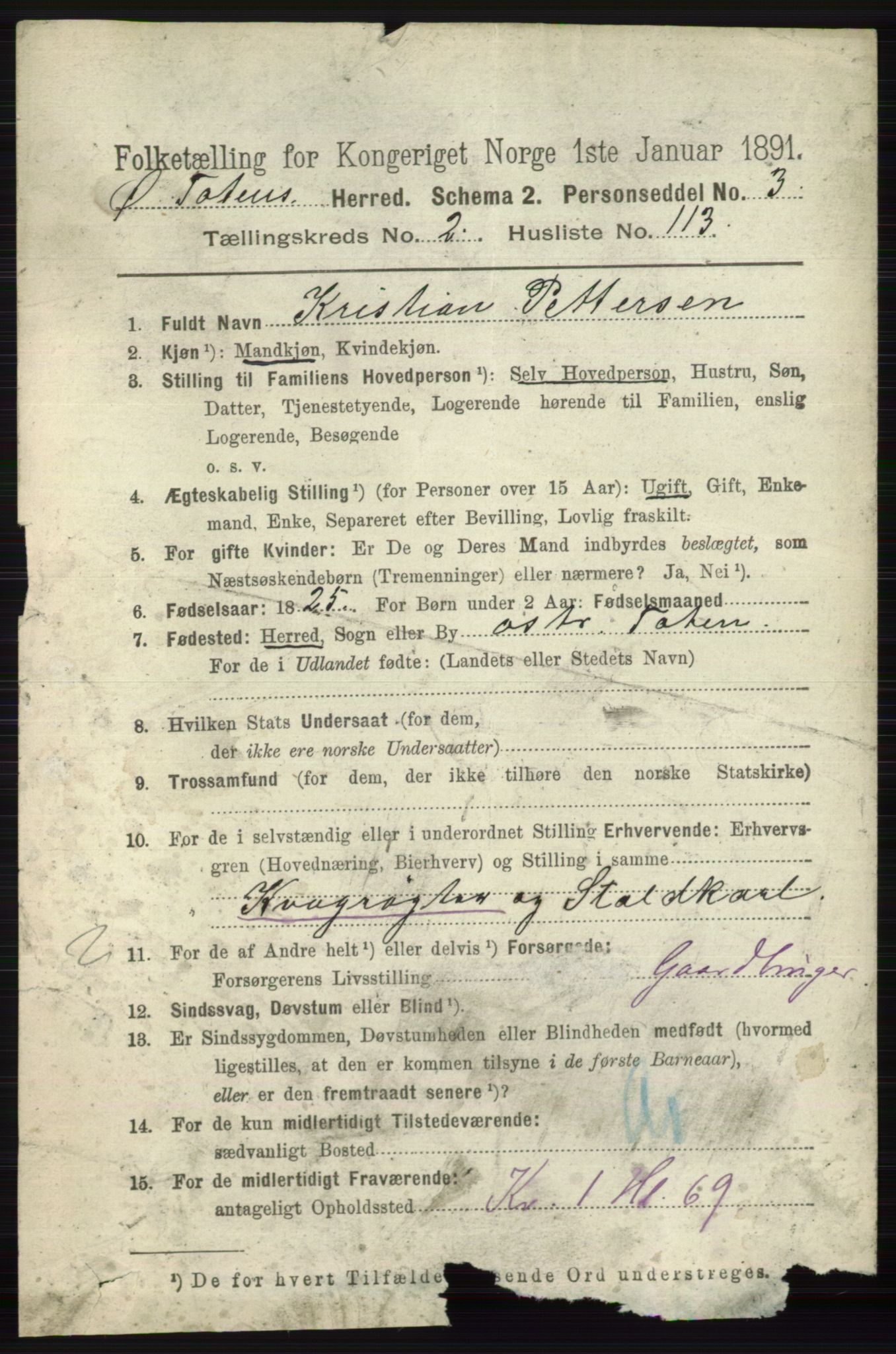 RA, 1891 census for 0528 Østre Toten, 1891, p. 1428