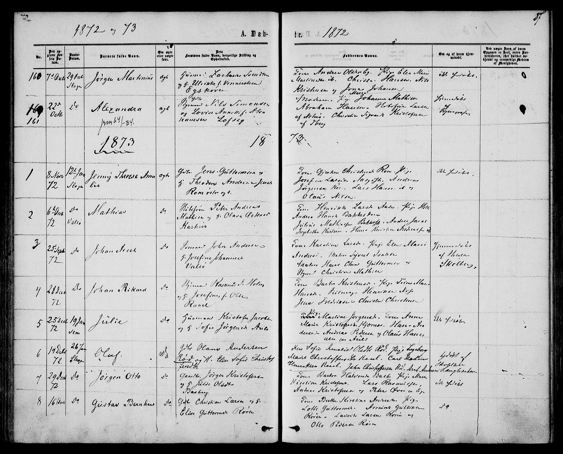 Sem kirkebøker, AV/SAKO-A-5/F/Fa/L0008: Parish register (official) no. I 8, 1866-1873, p. 87