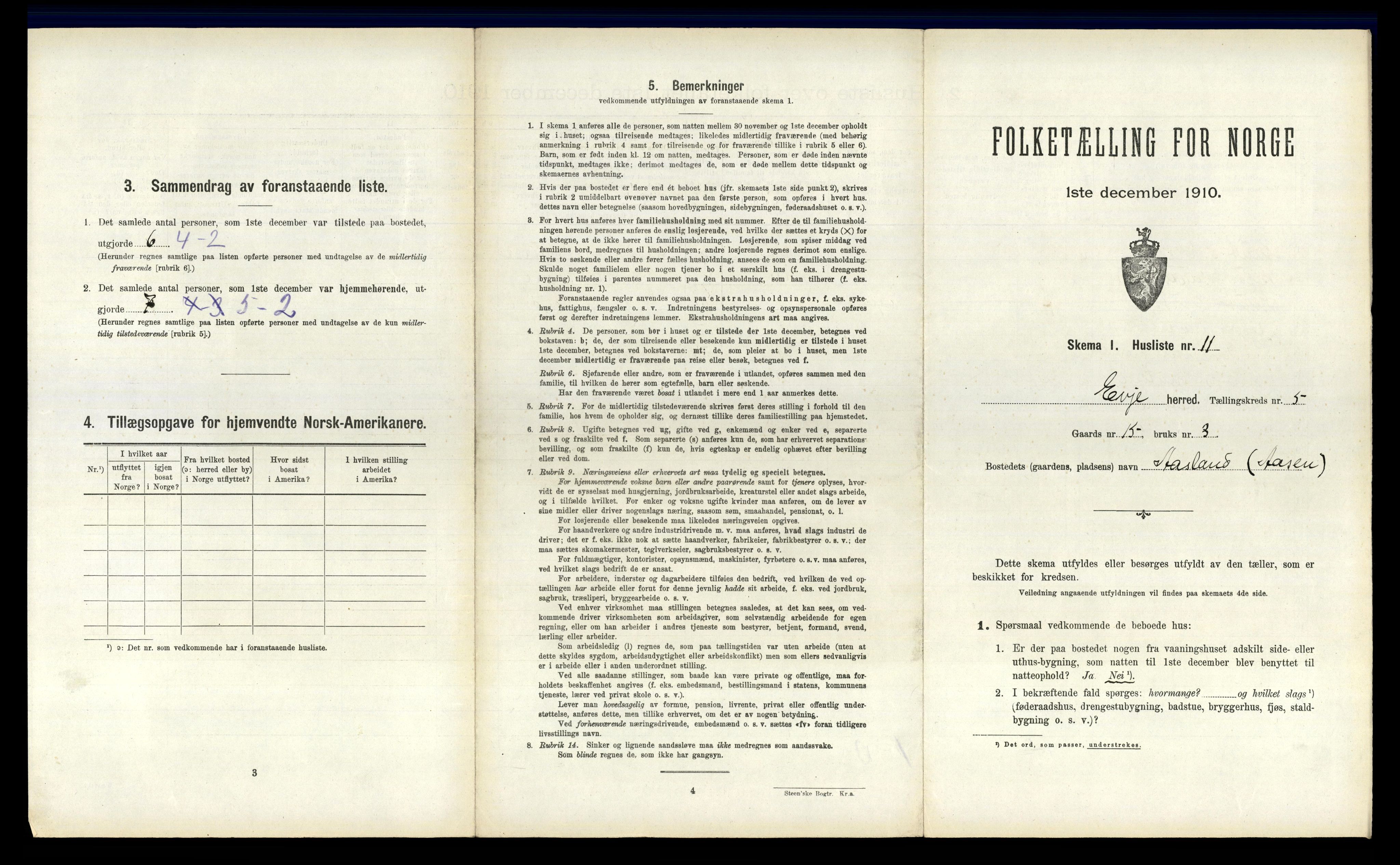 RA, 1910 census for Evje, 1910, p. 196