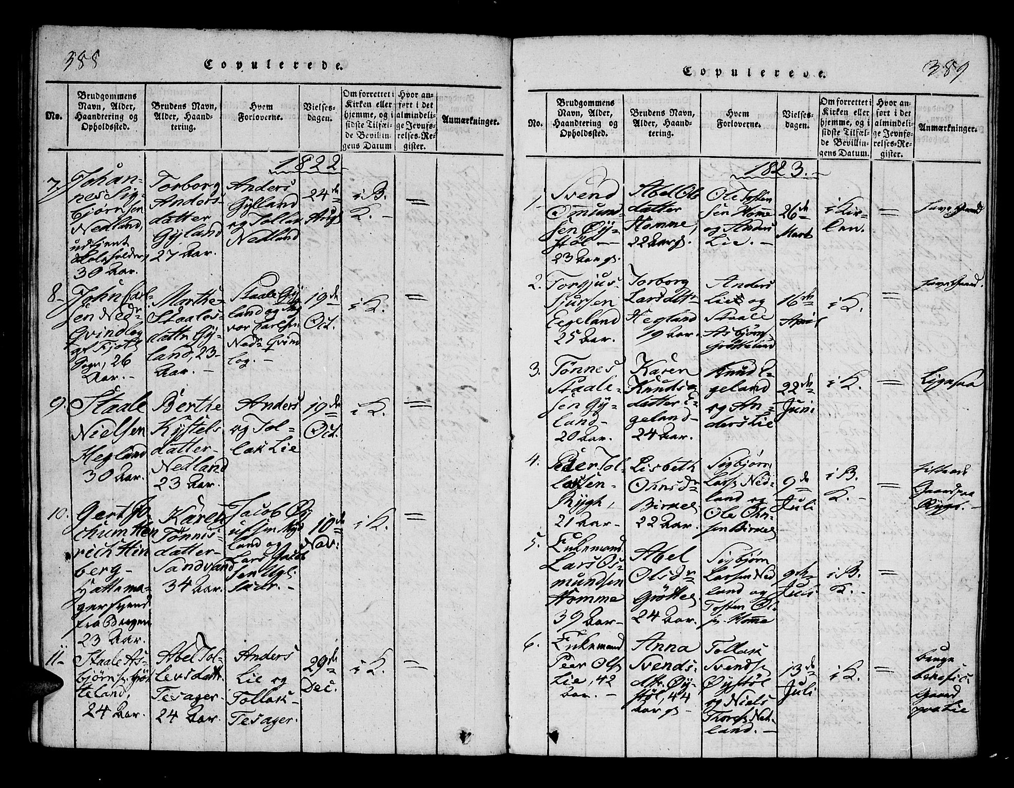 Bakke sokneprestkontor, AV/SAK-1111-0002/F/Fa/Fab/L0001: Parish register (official) no. A 1, 1815-1835, p. 388-389