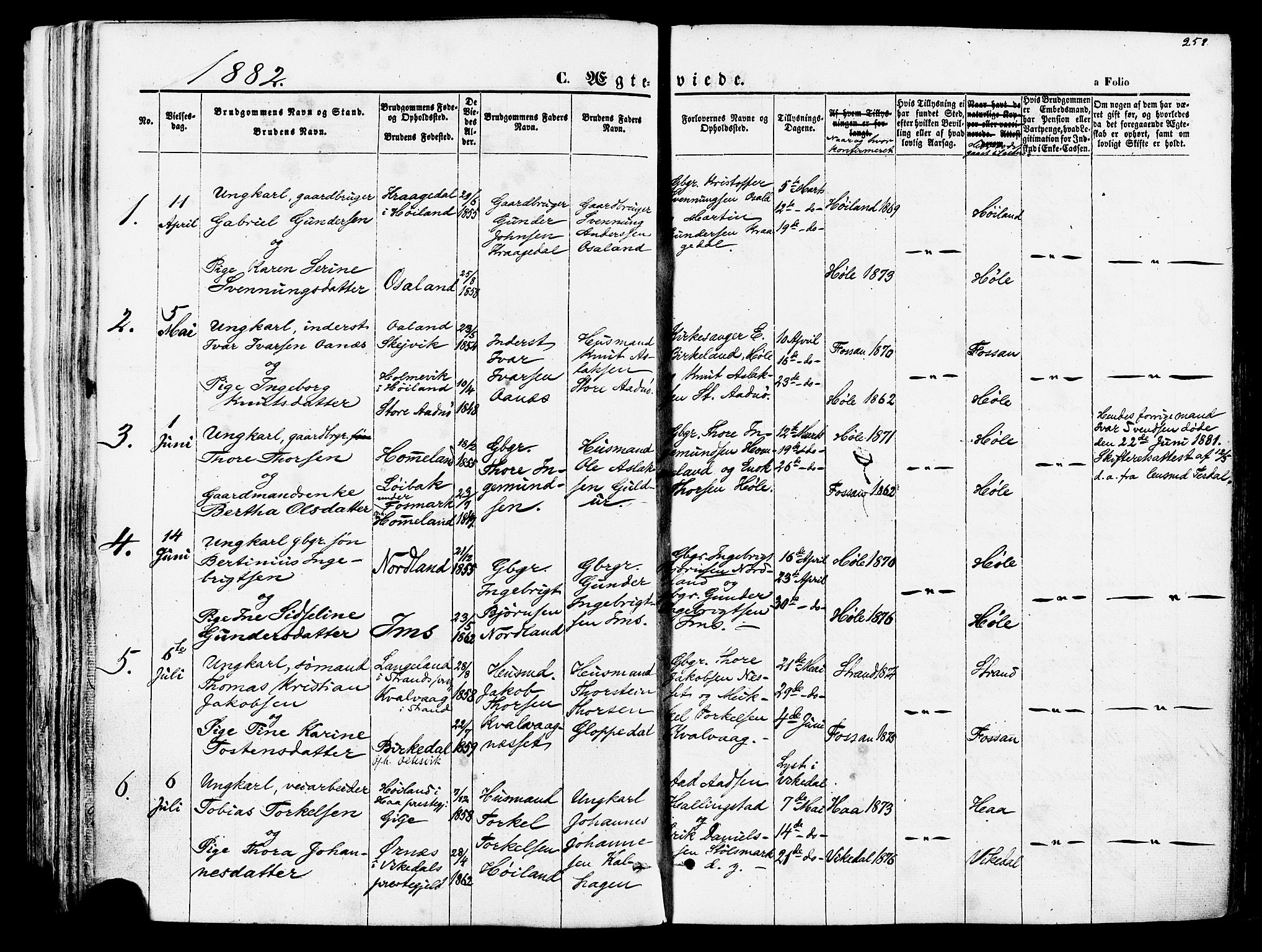 Høgsfjord sokneprestkontor, SAST/A-101624/H/Ha/Haa/L0002: Parish register (official) no. A 2, 1855-1885, p. 258