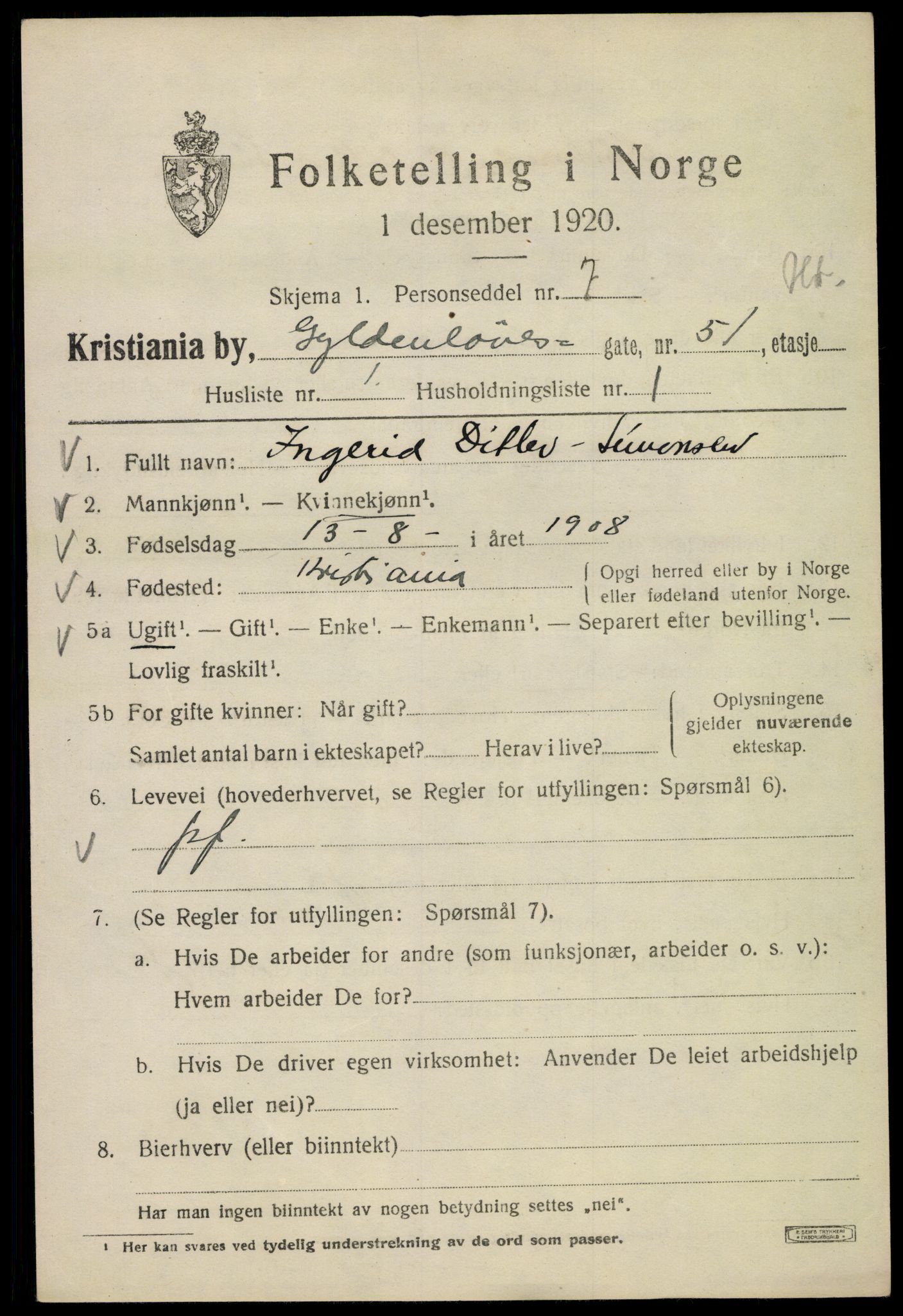 SAO, 1920 census for Kristiania, 1920, p. 262459