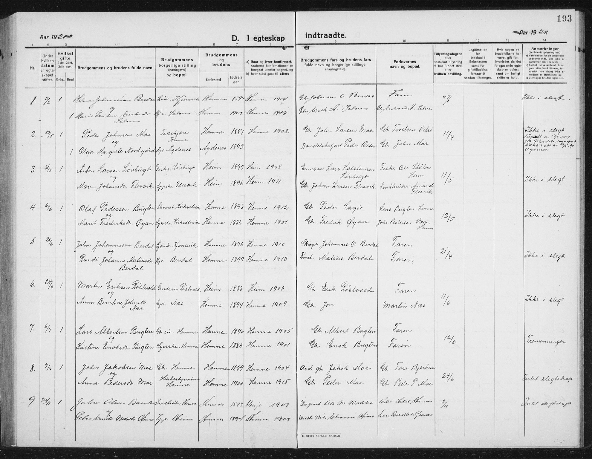 Ministerialprotokoller, klokkerbøker og fødselsregistre - Sør-Trøndelag, AV/SAT-A-1456/630/L0506: Parish register (copy) no. 630C04, 1914-1933, p. 193