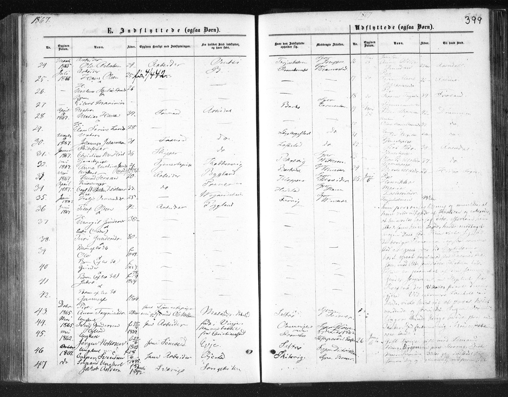 Tromøy sokneprestkontor, SAK/1111-0041/F/Fa/L0007: Parish register (official) no. A 7, 1864-1869, p. 399