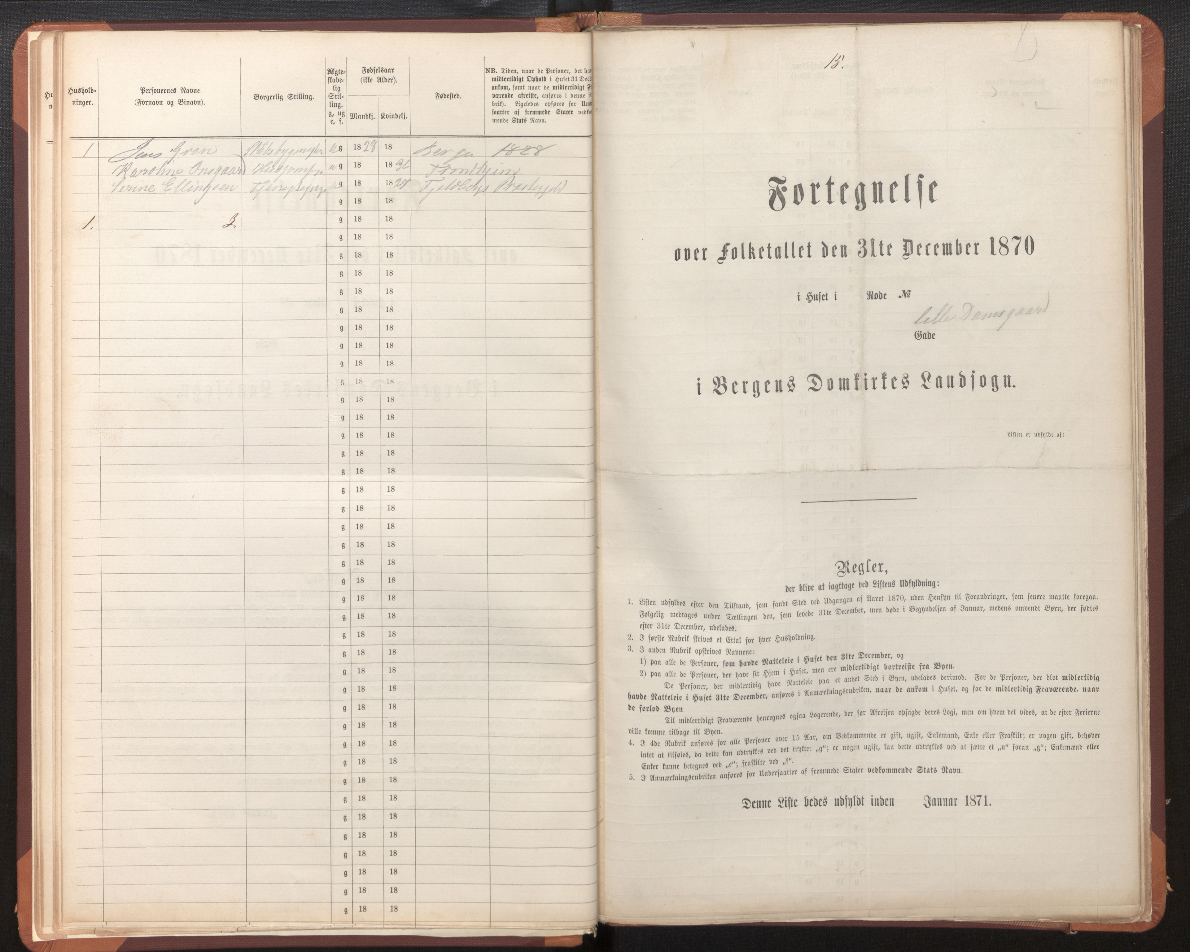 SAB, 1870 census for Bergen rural district, Domkirken local parish, 1870, p. 15