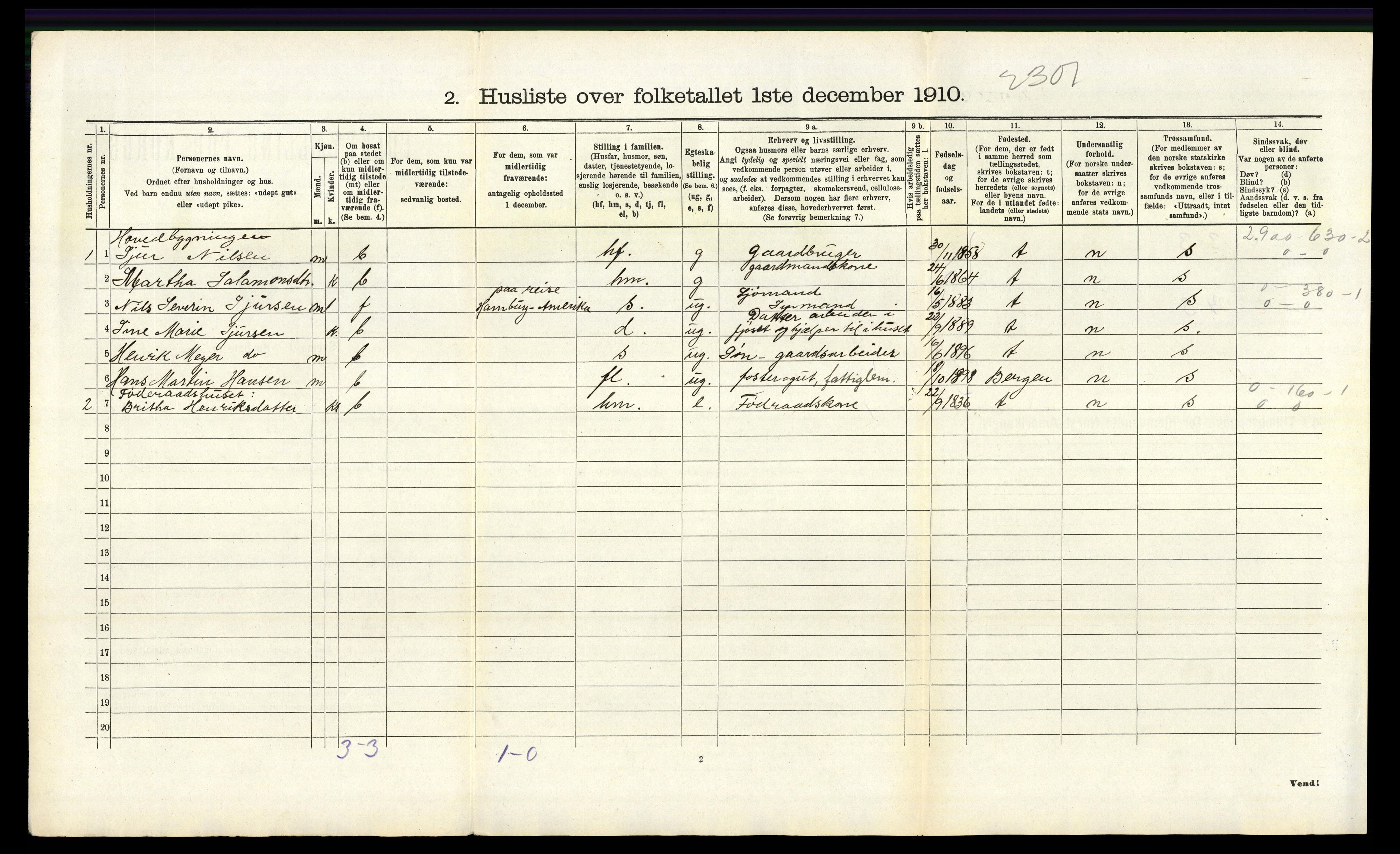 RA, 1910 census for Tysnes, 1910, p. 351