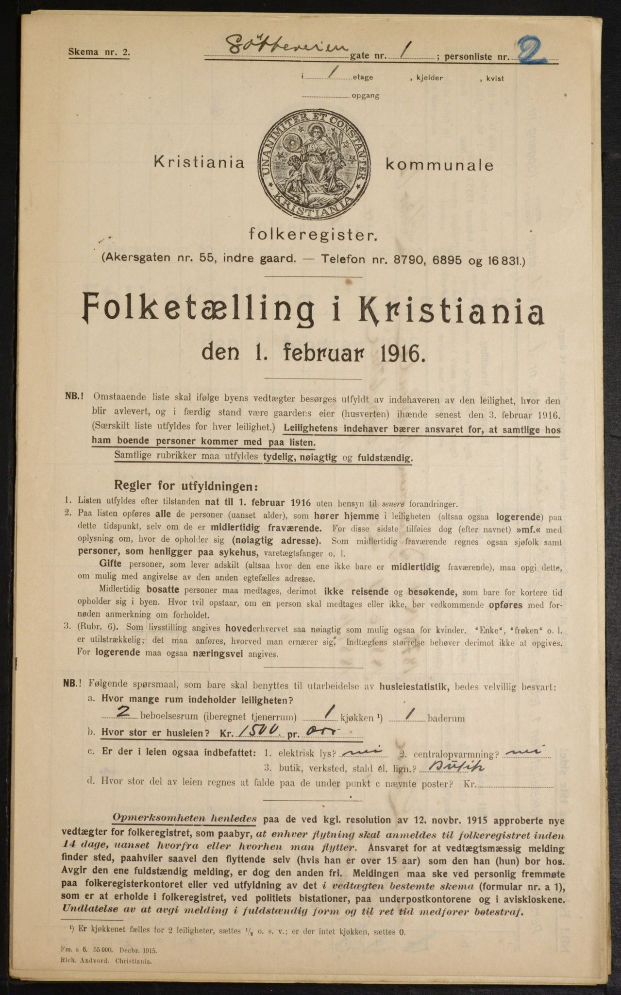 OBA, Municipal Census 1916 for Kristiania, 1916, p. 59964