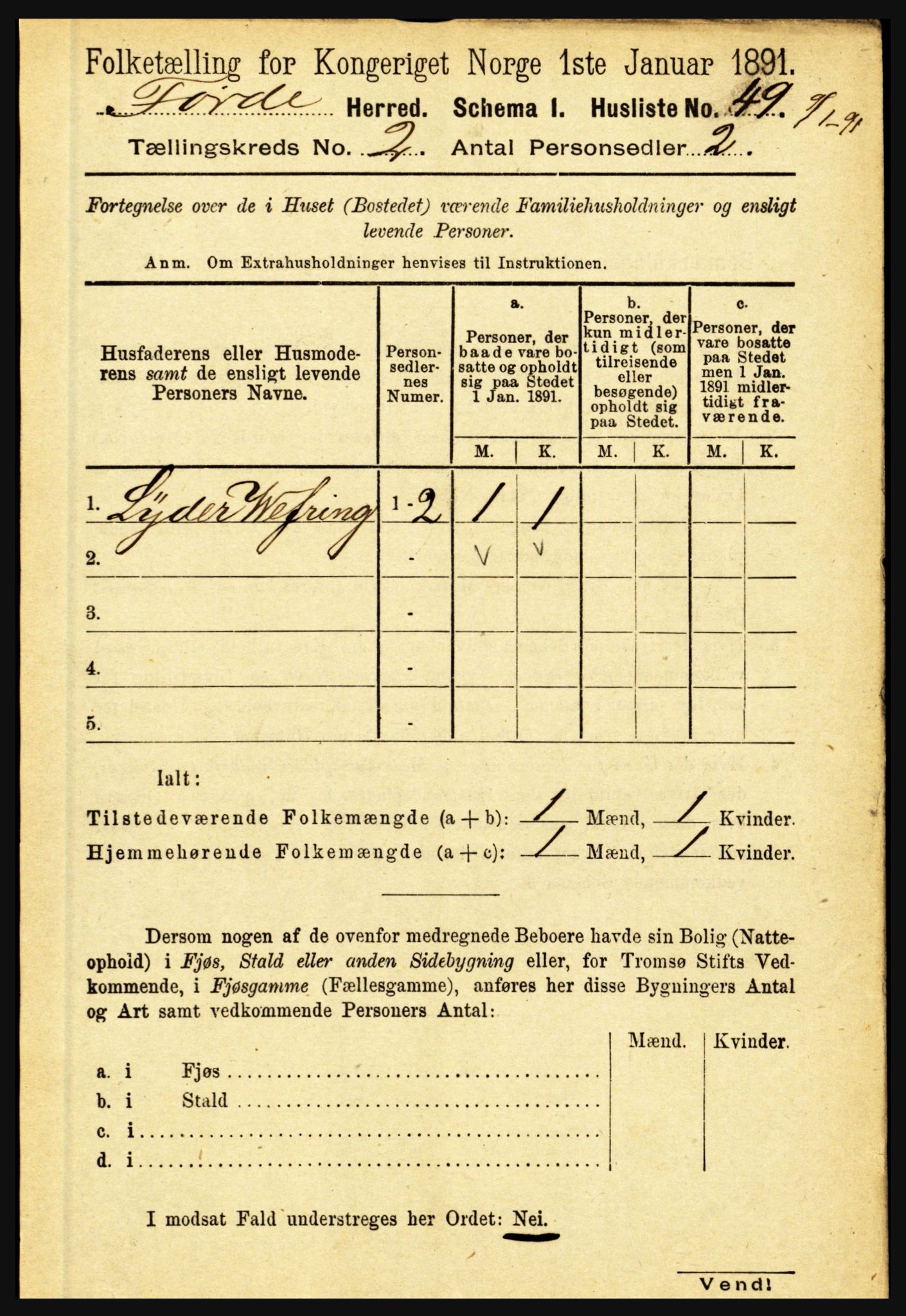 RA, 1891 census for 1432 Førde, 1891, p. 452