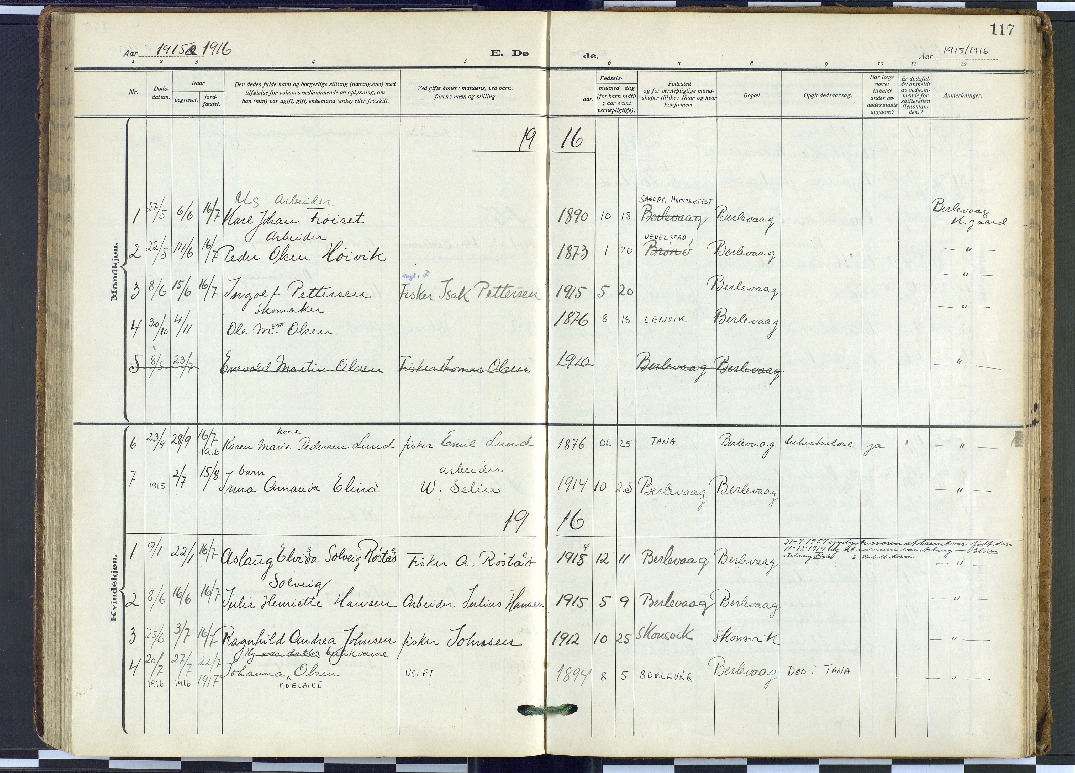 Tana sokneprestkontor, SATØ/S-1334/H/Ha: Parish register (official) no. 9, 1914-1930, p. 117