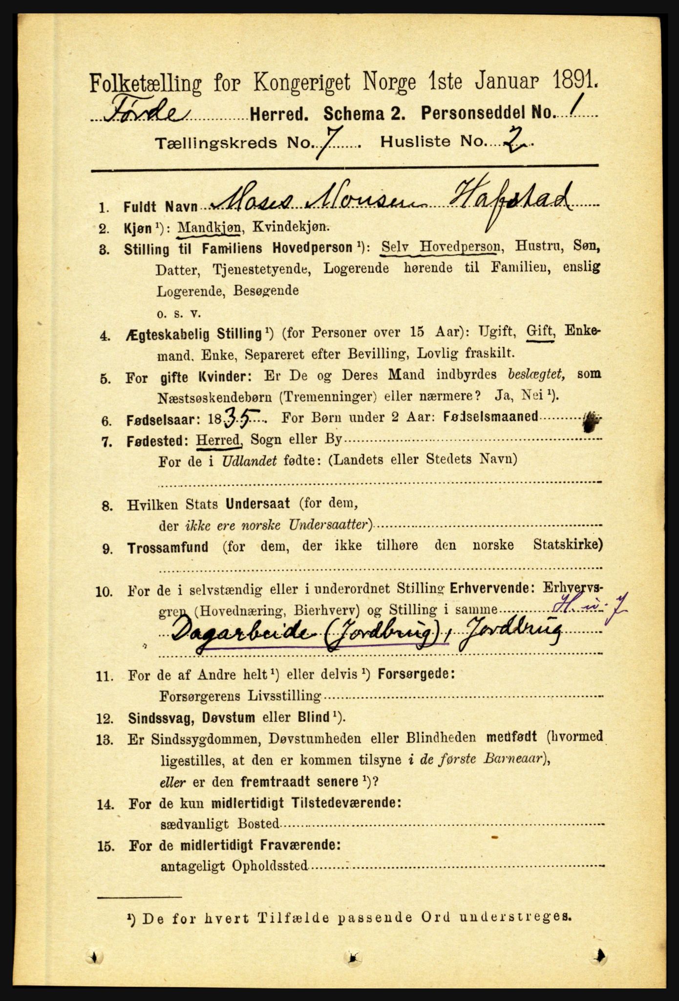 RA, 1891 census for 1432 Førde, 1891, p. 2504