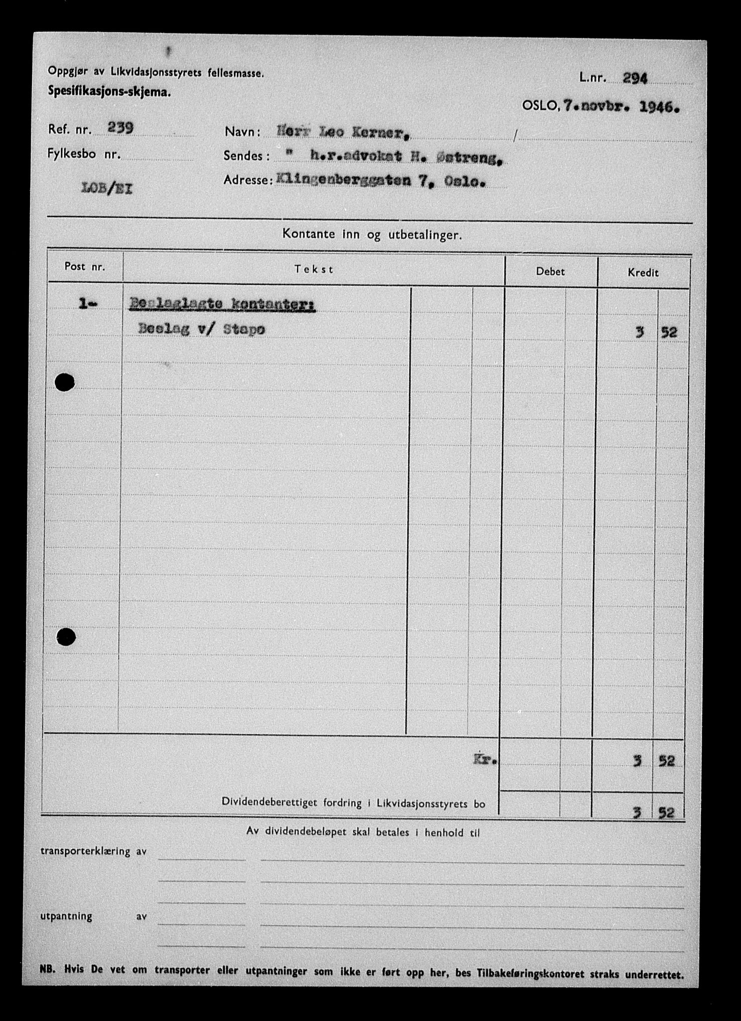 Justisdepartementet, Tilbakeføringskontoret for inndratte formuer, RA/S-1564/H/Hc/Hcc/L0951: --, 1945-1947, p. 306