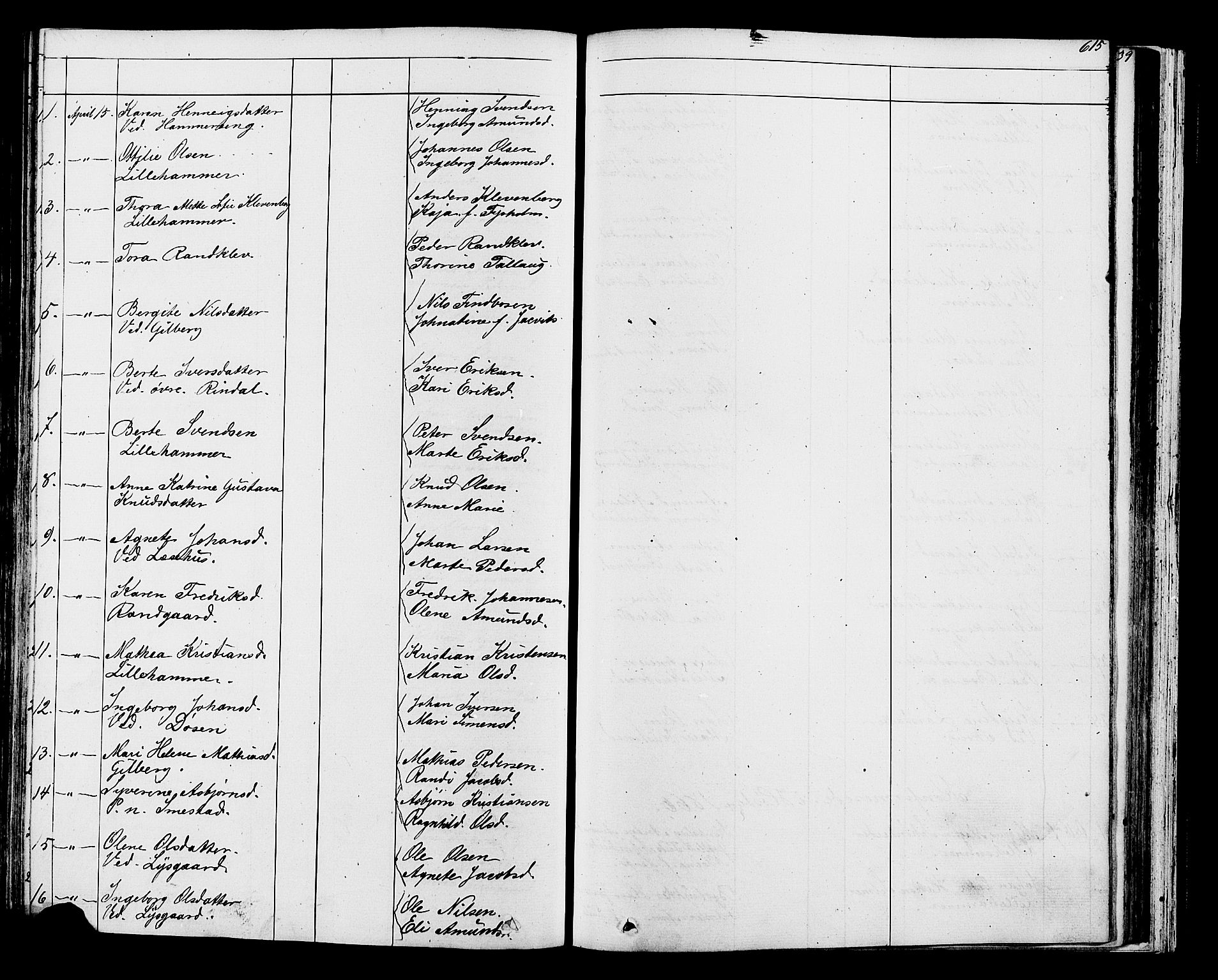 Fåberg prestekontor, AV/SAH-PREST-086/H/Ha/Hab/L0007: Parish register (copy) no. 7, 1856-1891, p. 614-615