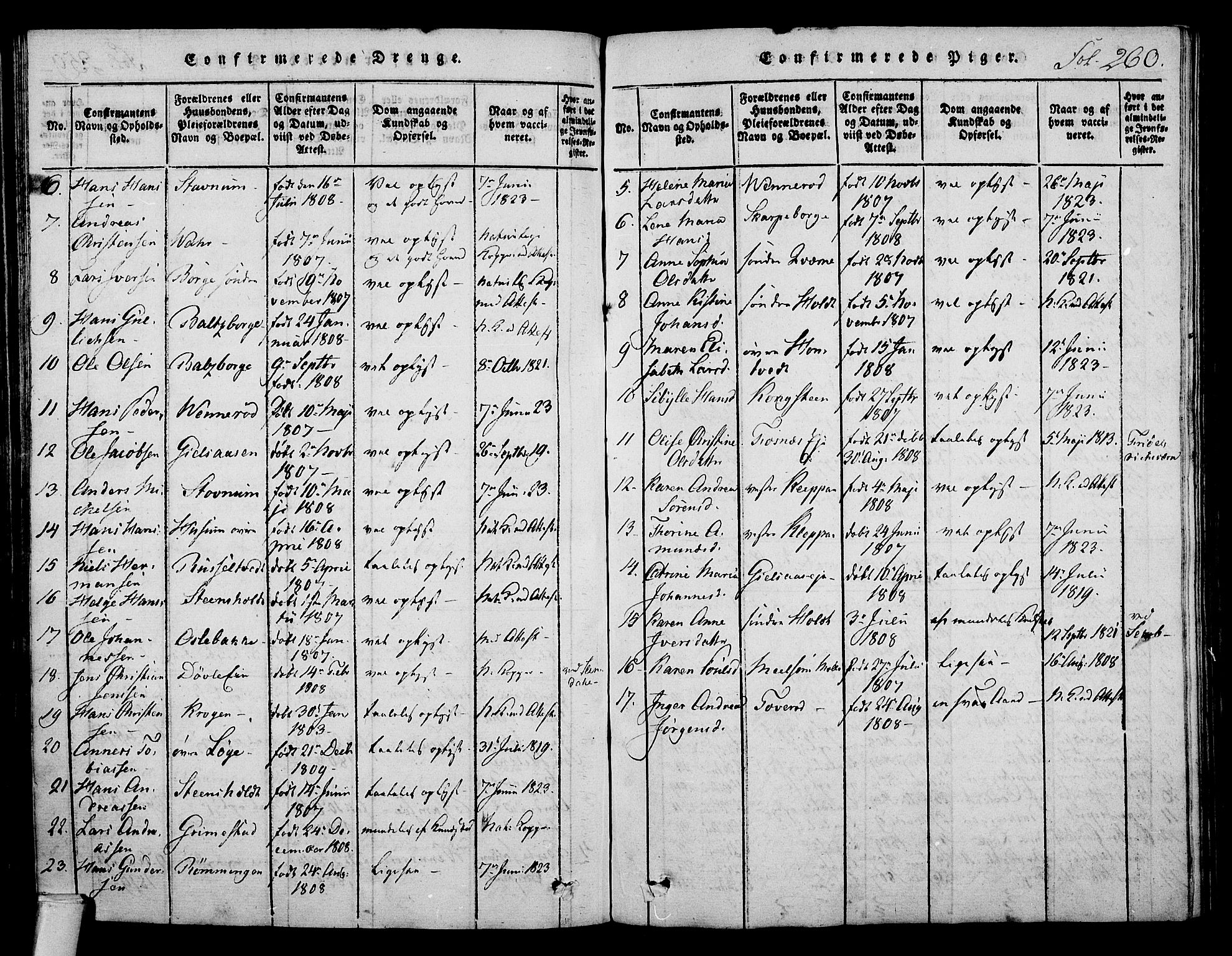 Stokke kirkebøker, SAKO/A-320/F/Fa/L0005: Parish register (official) no. I 5, 1815-1826, p. 260