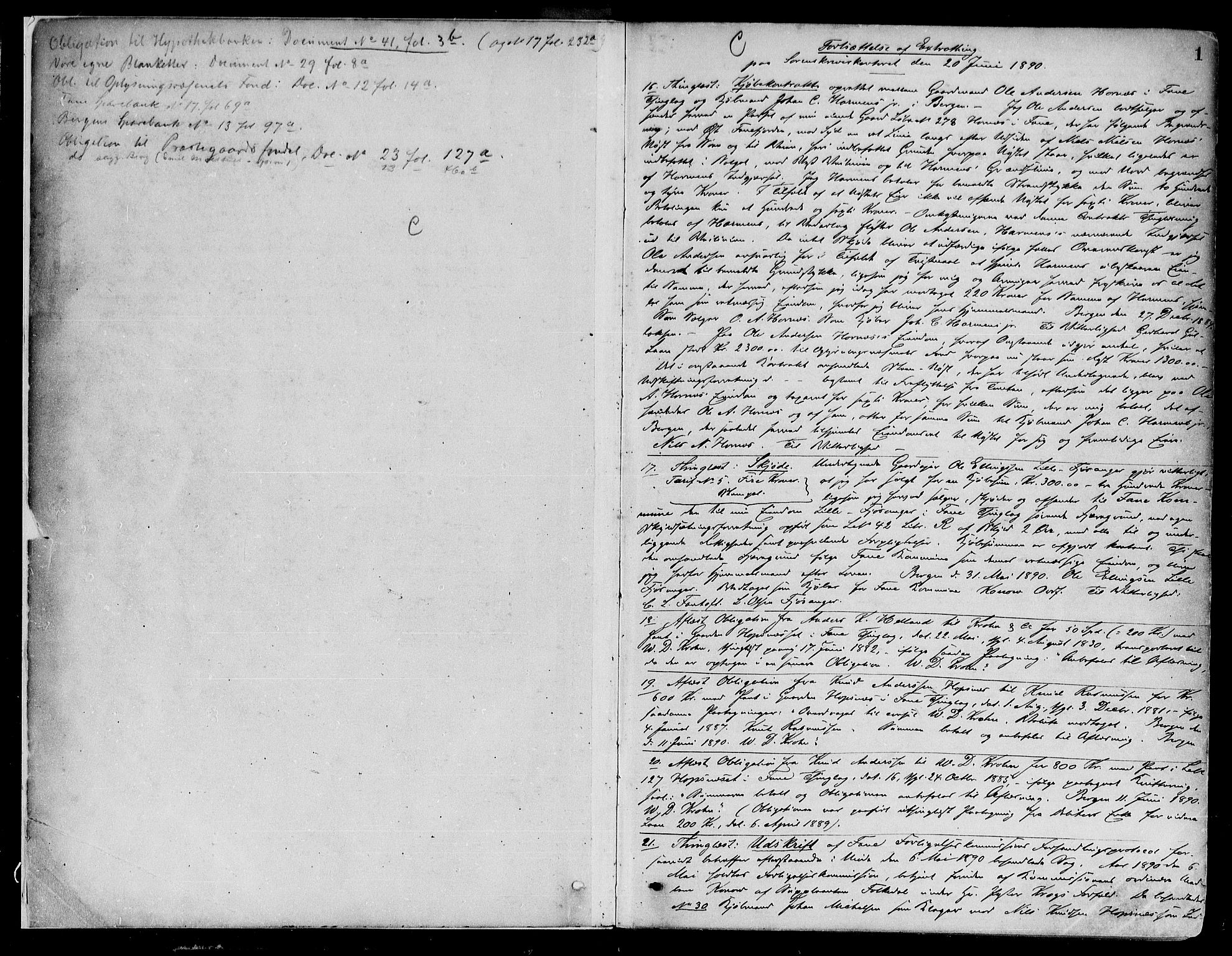 Midhordland sorenskriveri, AV/SAB-A-3001/1/G/Gb/Gbb/L0010a: Mortgage book no. II.B.b.10a, 1890-1891, p. 1