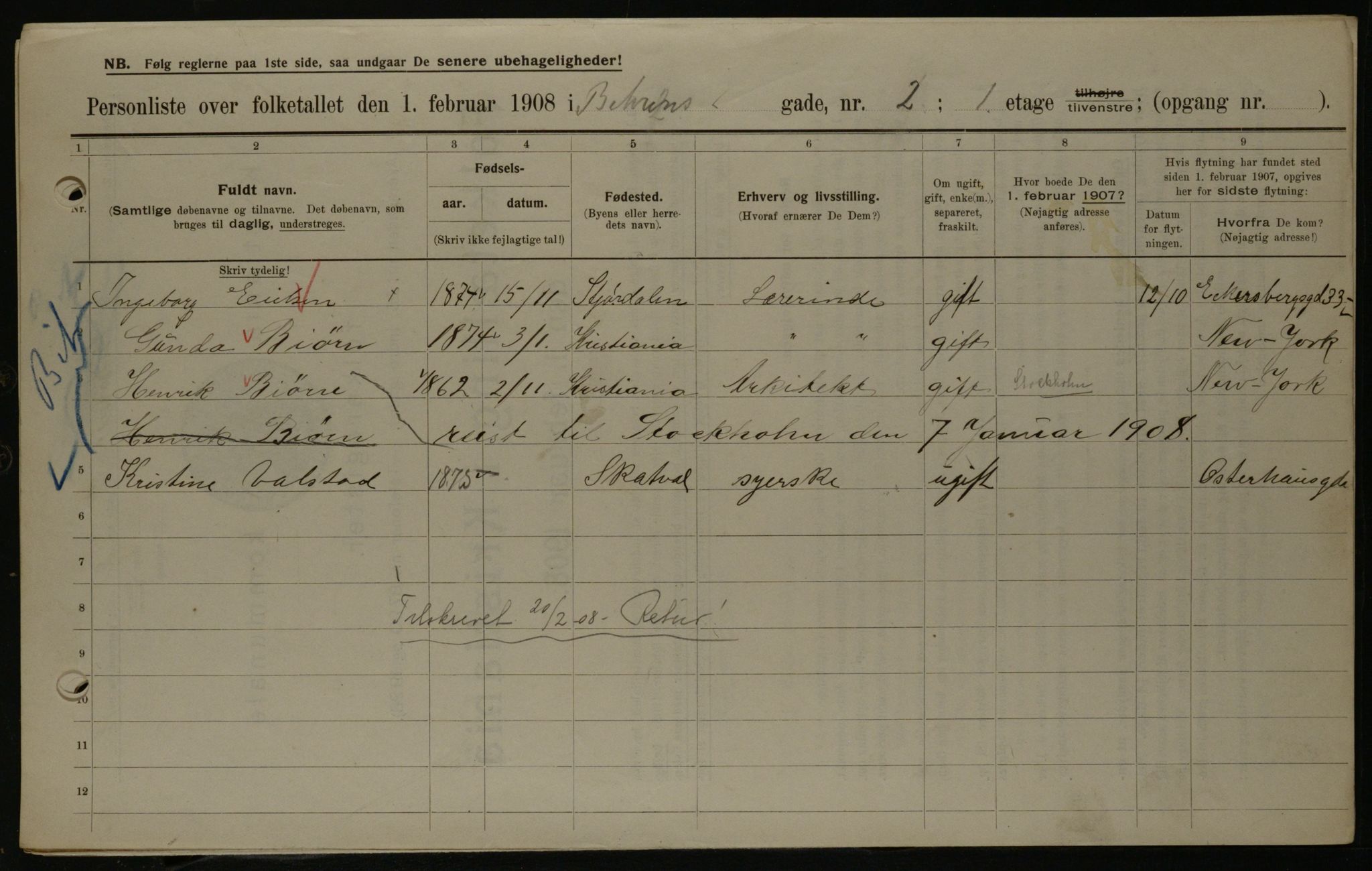 OBA, Municipal Census 1908 for Kristiania, 1908, p. 3355
