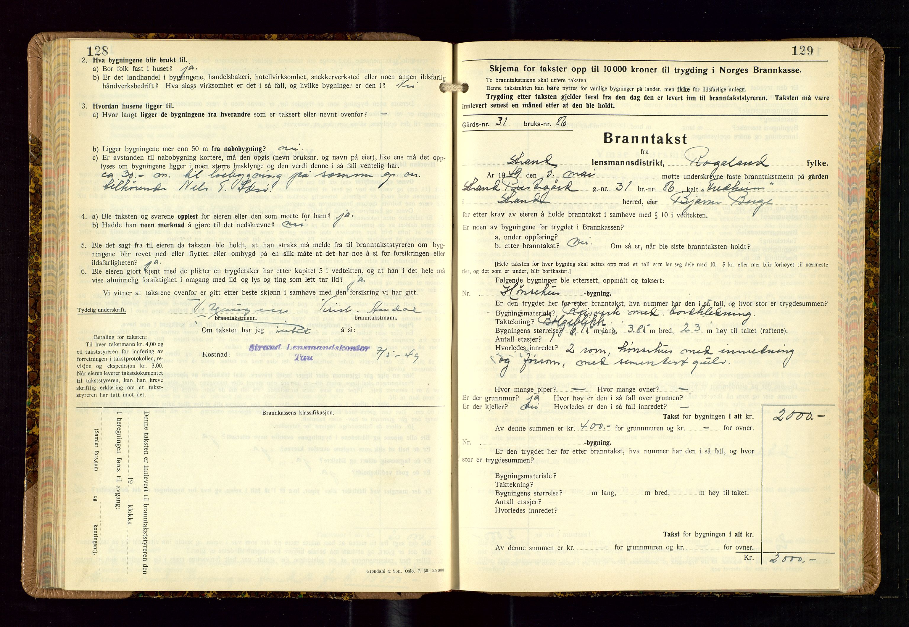 Strand og Forsand lensmannskontor, AV/SAST-A-100451/Gob/L0002: Branntakstprotokoll, 1942-1953, p. 128-129