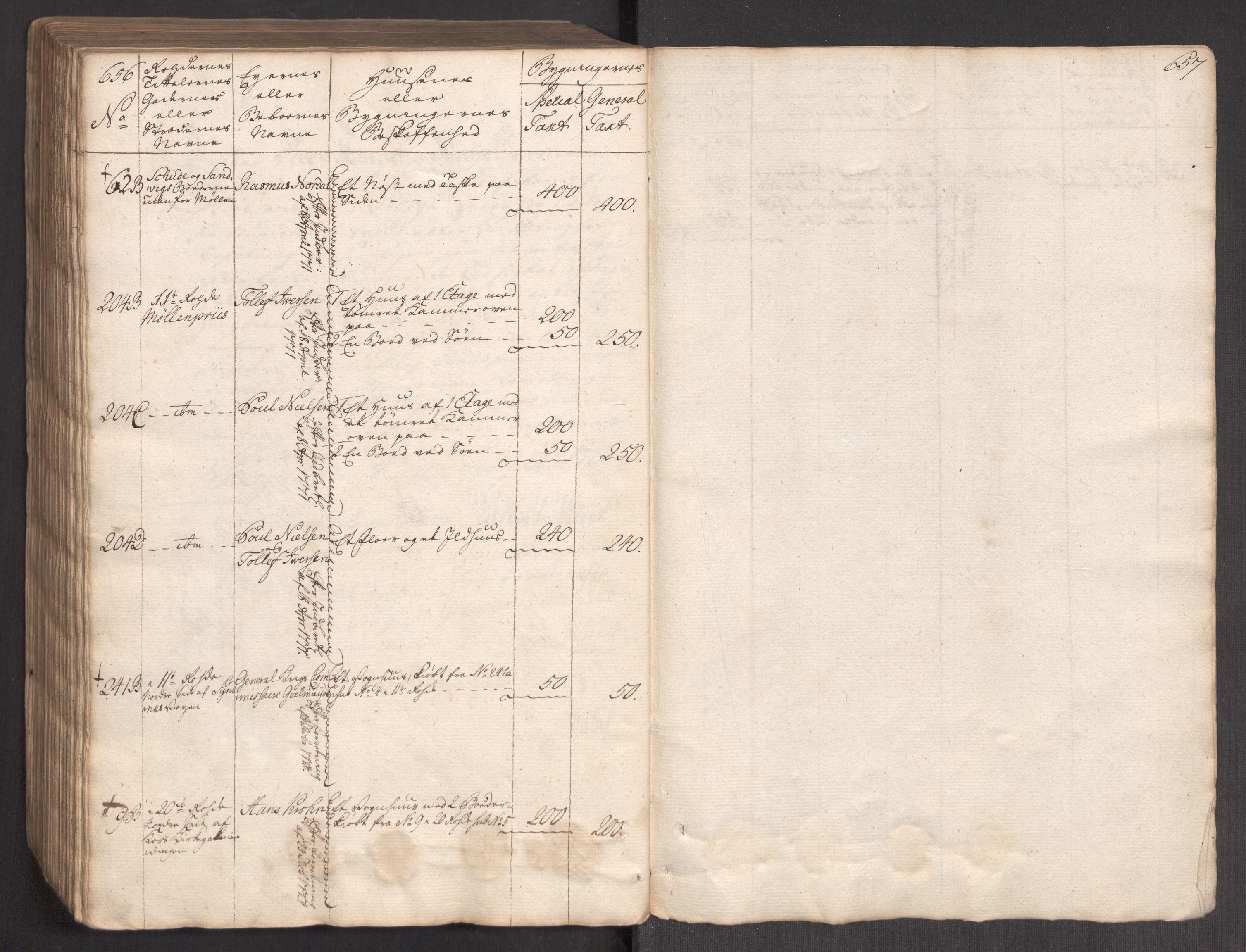 Kommersekollegiet, Brannforsikringskontoret 1767-1814, RA/EA-5458/F/Fa/L0004/0002: Bergen / Branntakstprotokoll, 1767, p. 656-657
