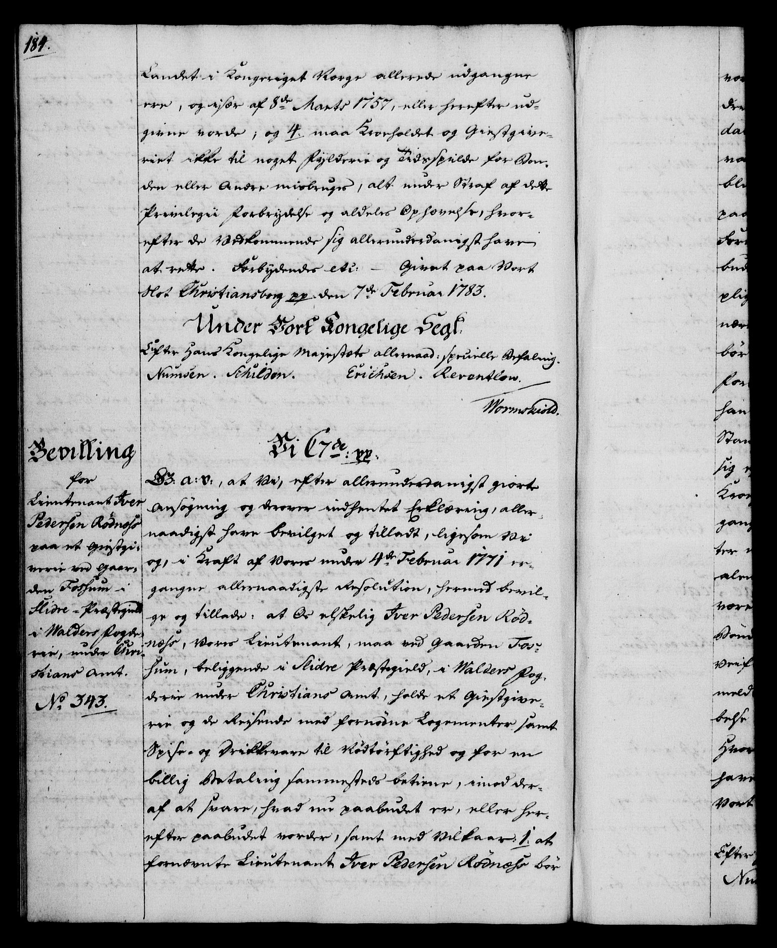 Rentekammeret, Kammerkanselliet, RA/EA-3111/G/Gg/Gga/L0012: Norsk ekspedisjonsprotokoll med register (merket RK 53.12), 1781-1783, p. 184