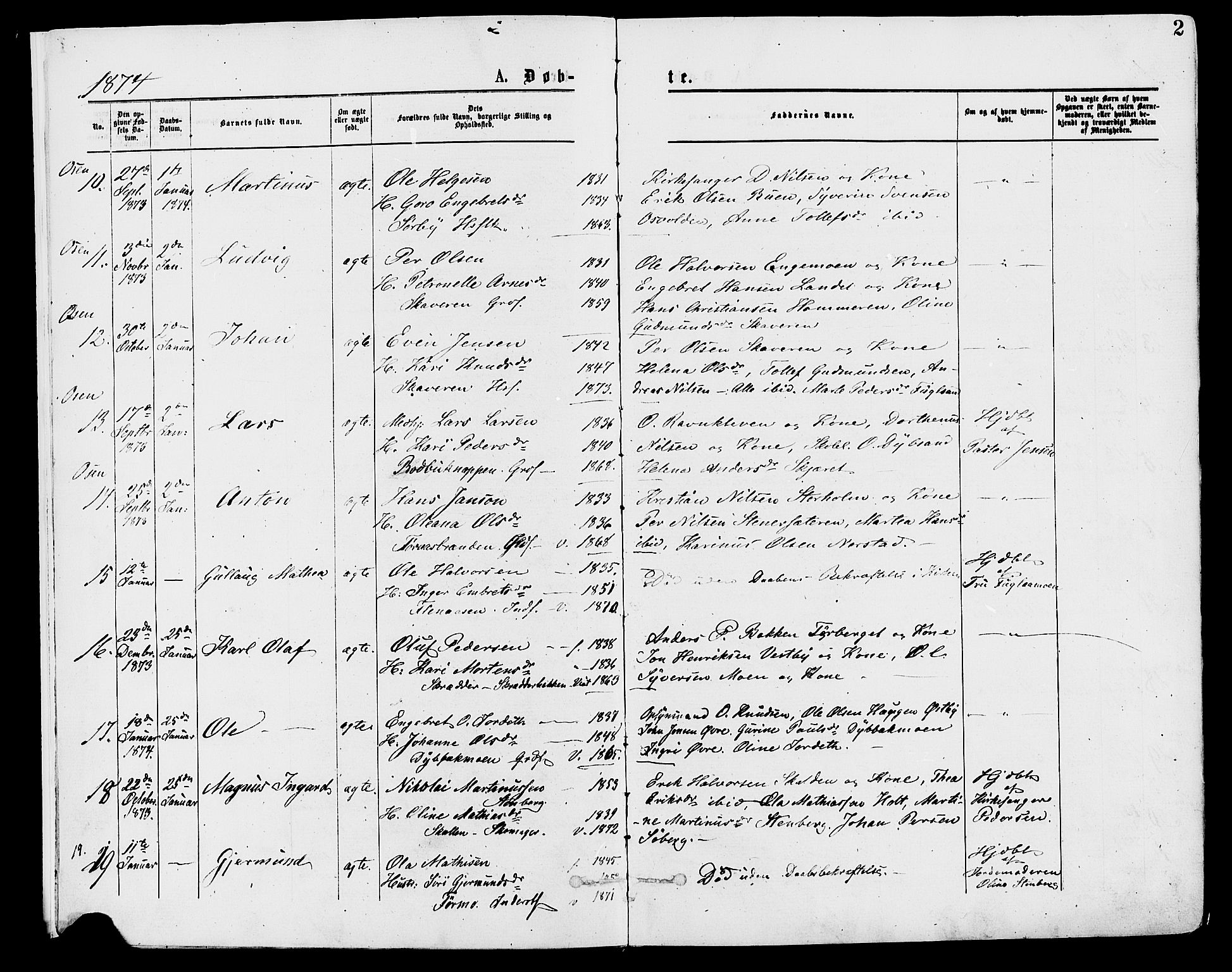 Trysil prestekontor, AV/SAH-PREST-046/H/Ha/Haa/L0007: Parish register (official) no. 7, 1874-1880, p. 2