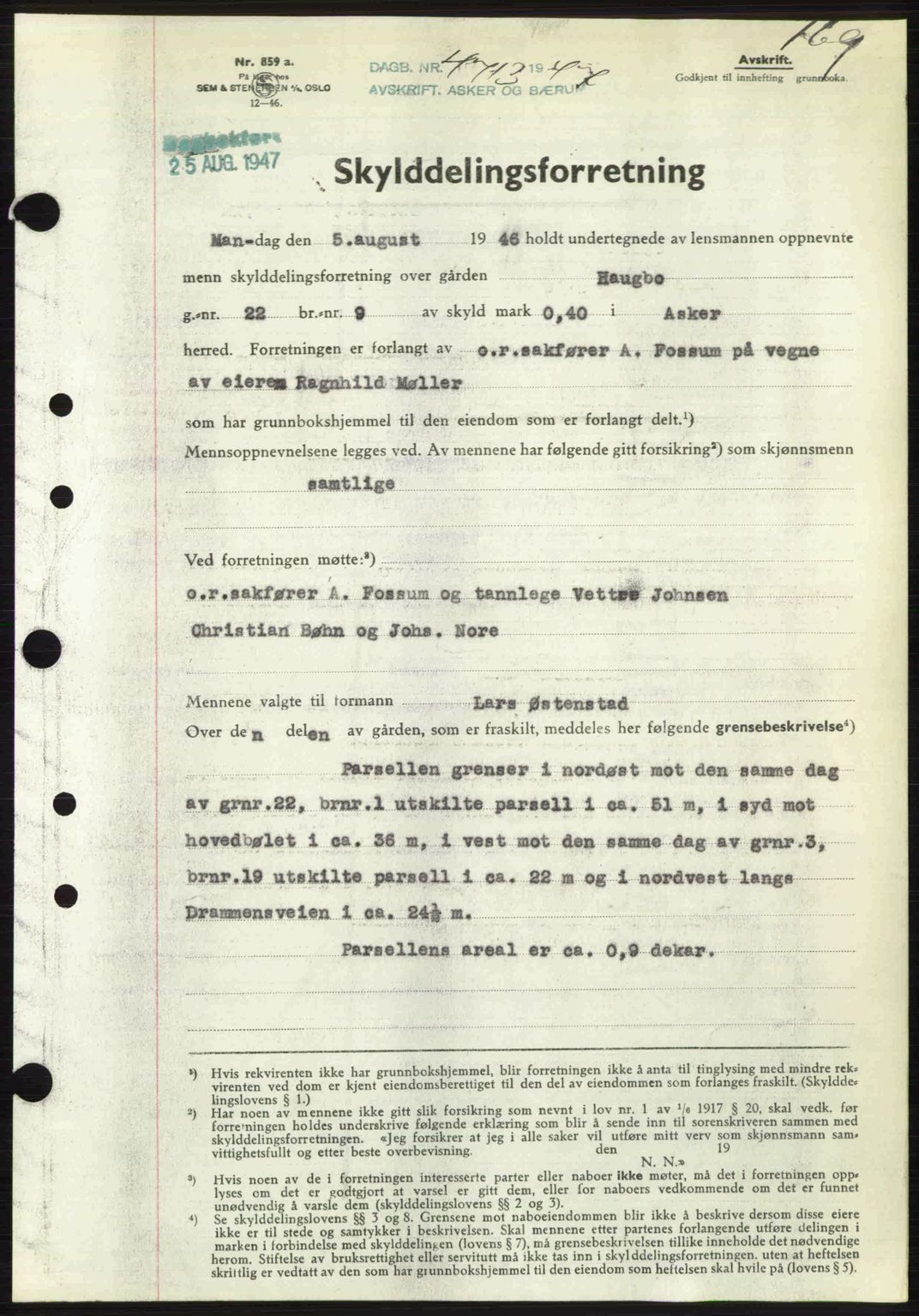 Aker herredsskriveri, AV/SAO-A-10896/G/Gb/Gbb/Gbbb/L0039: Mortgage book no. A85, 1947-1947, Diary no: : 4713/1947