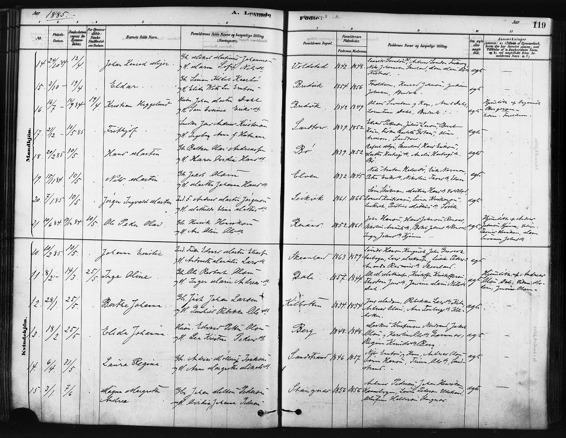 Trondenes sokneprestkontor, SATØ/S-1319/H/Ha/L0014kirke: Parish register (official) no. 14, 1878-1889, p. 119