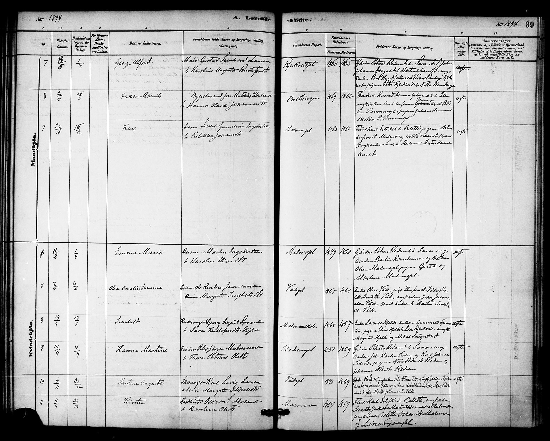 Ministerialprotokoller, klokkerbøker og fødselsregistre - Nord-Trøndelag, SAT/A-1458/745/L0429: Parish register (official) no. 745A01, 1878-1894, p. 39