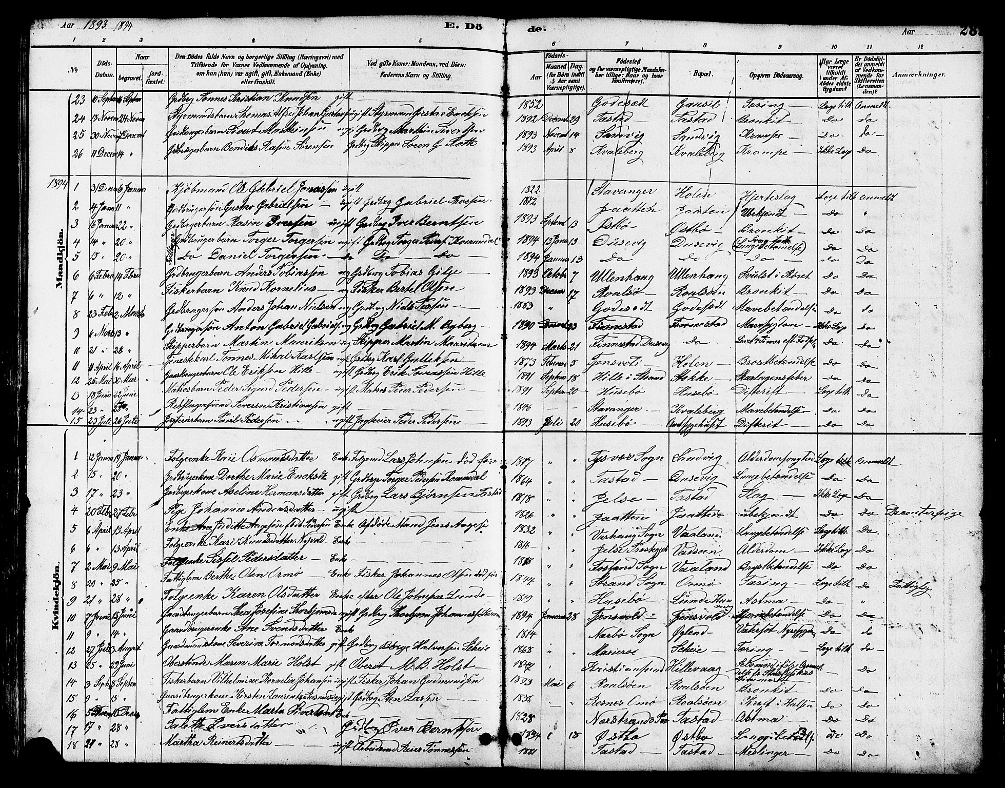 Hetland sokneprestkontor, SAST/A-101826/30/30BB/L0005: Parish register (copy) no. B 5, 1878-1910, p. 289