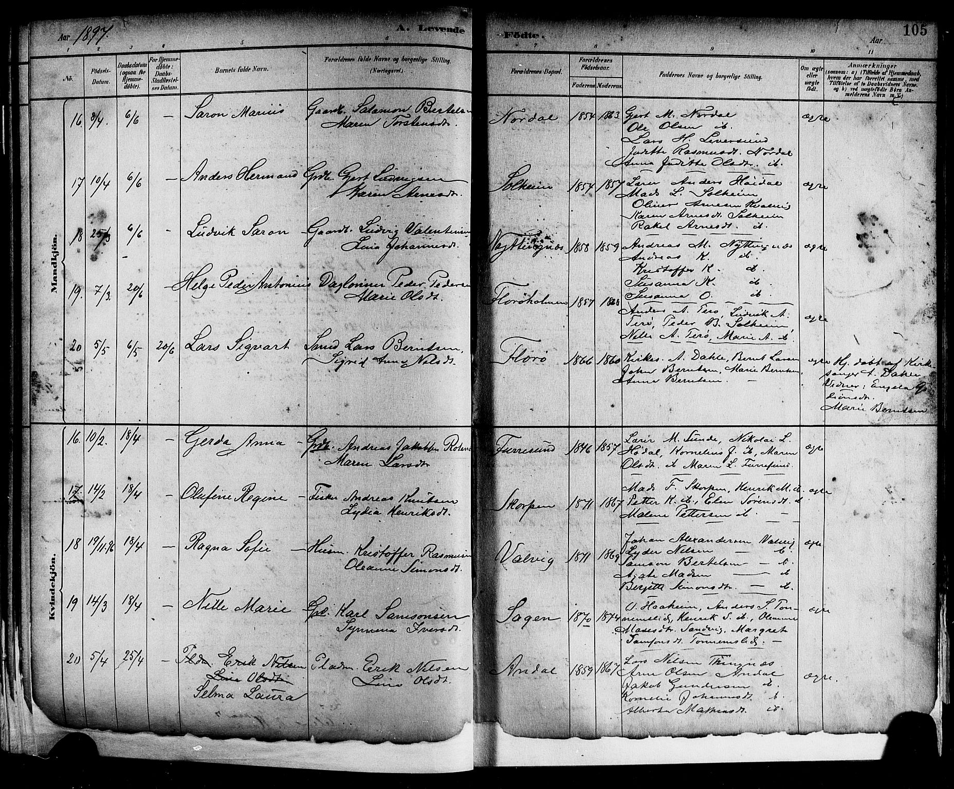 Kinn sokneprestembete, AV/SAB-A-80801/H/Hab/Haba/L0002: Parish register (copy) no. A 2, 1882-1906, p. 105