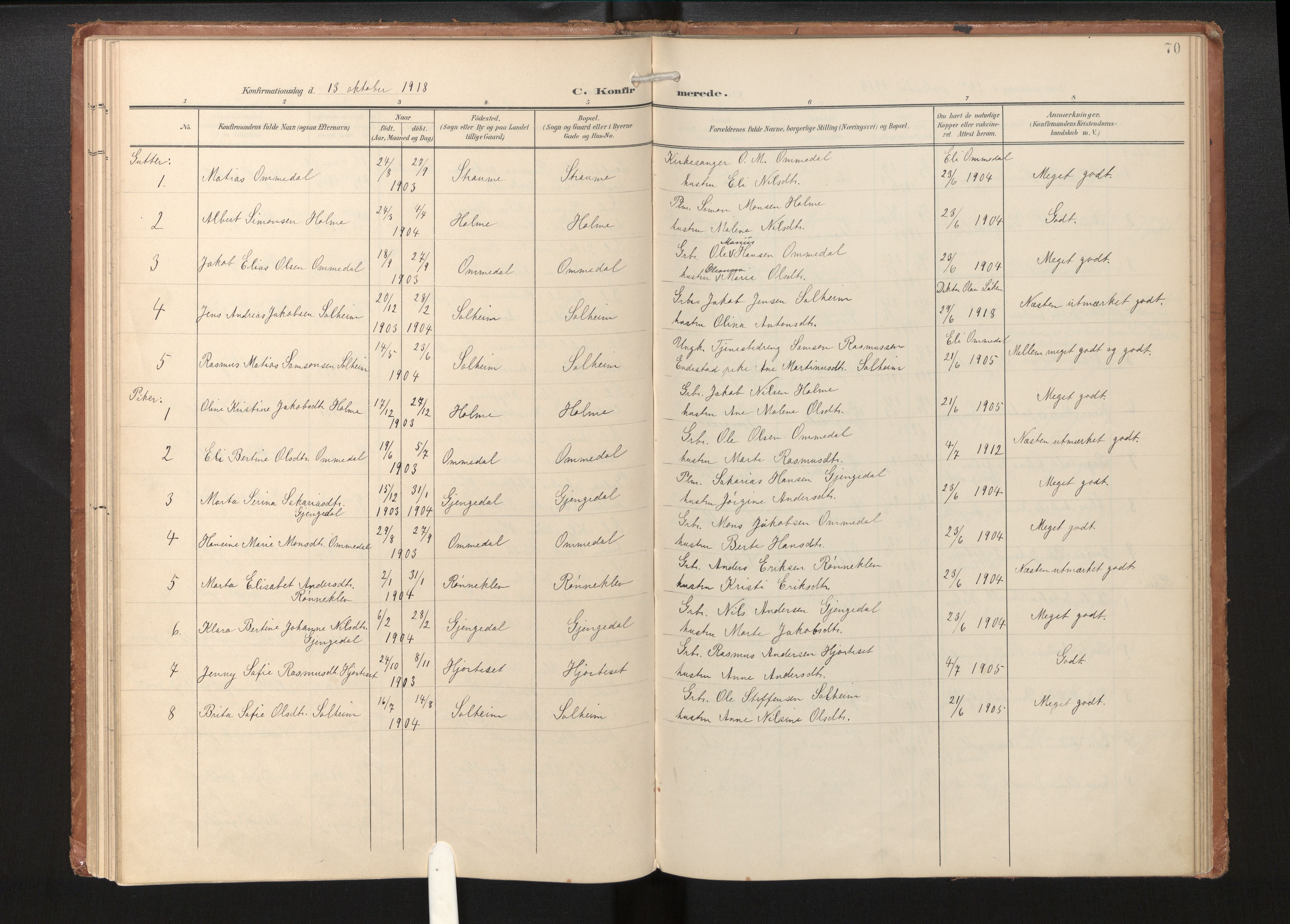 Gloppen sokneprestembete, AV/SAB-A-80101/H/Haa/Haae/L0002: Parish register (official) no. E 2, 1904-1925, p. 69b-70a