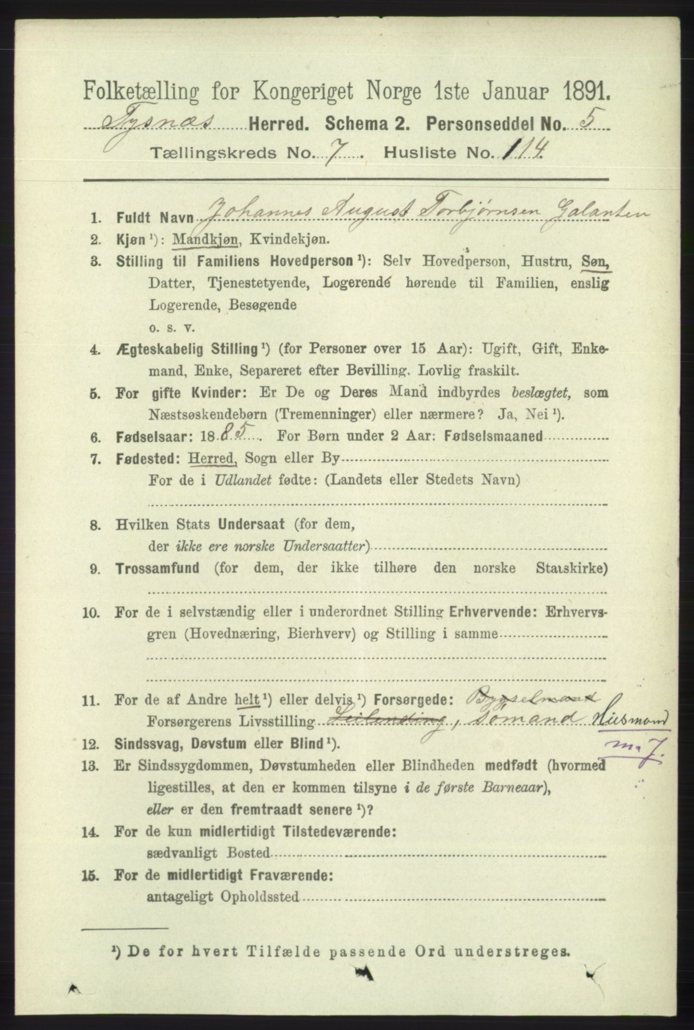 RA, 1891 census for 1223 Tysnes, 1891, p. 3574