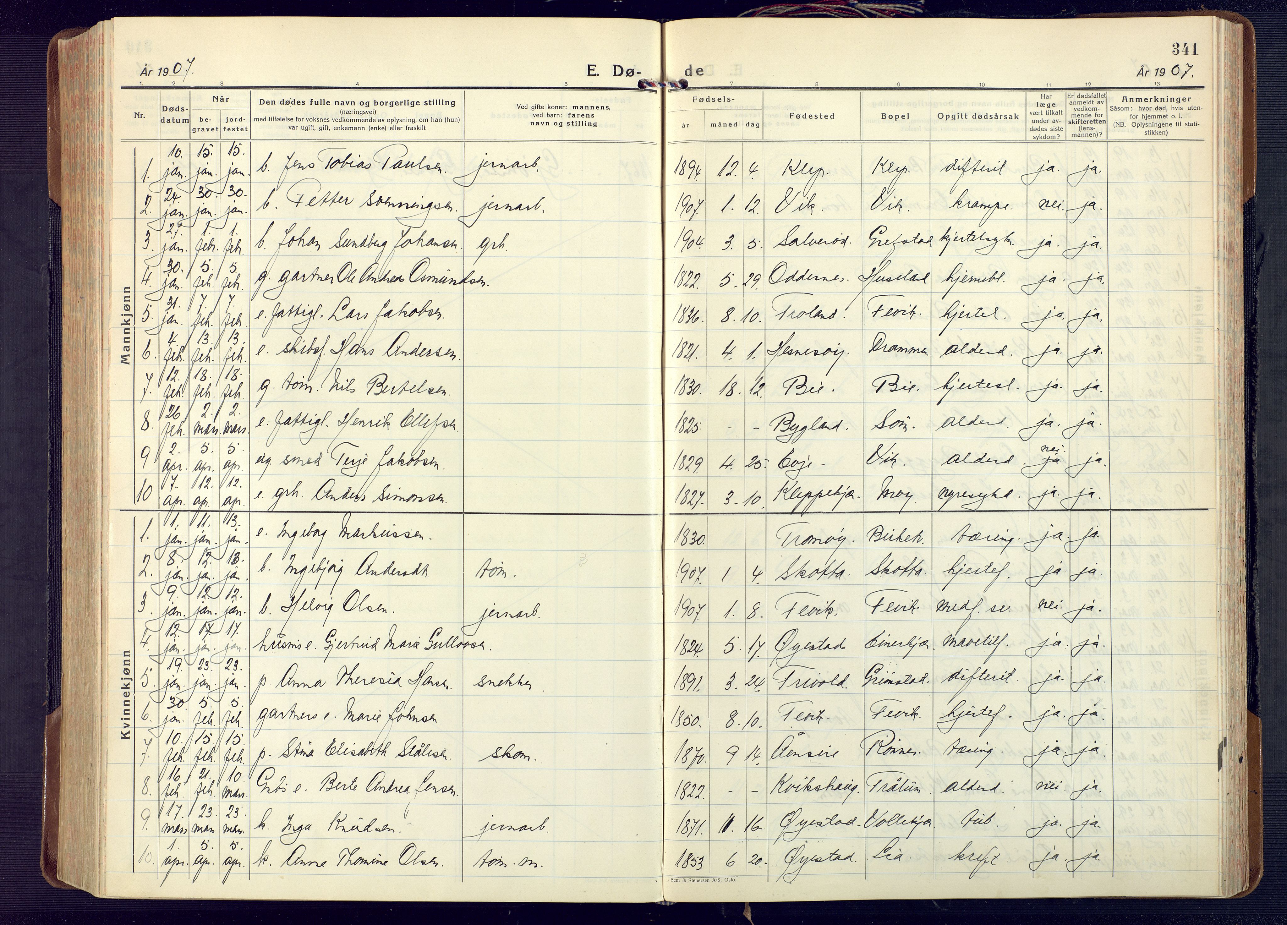 Fjære sokneprestkontor, SAK/1111-0011/F/Fa/L0004: Parish register (official) no. A 4, 1902-1925, p. 341