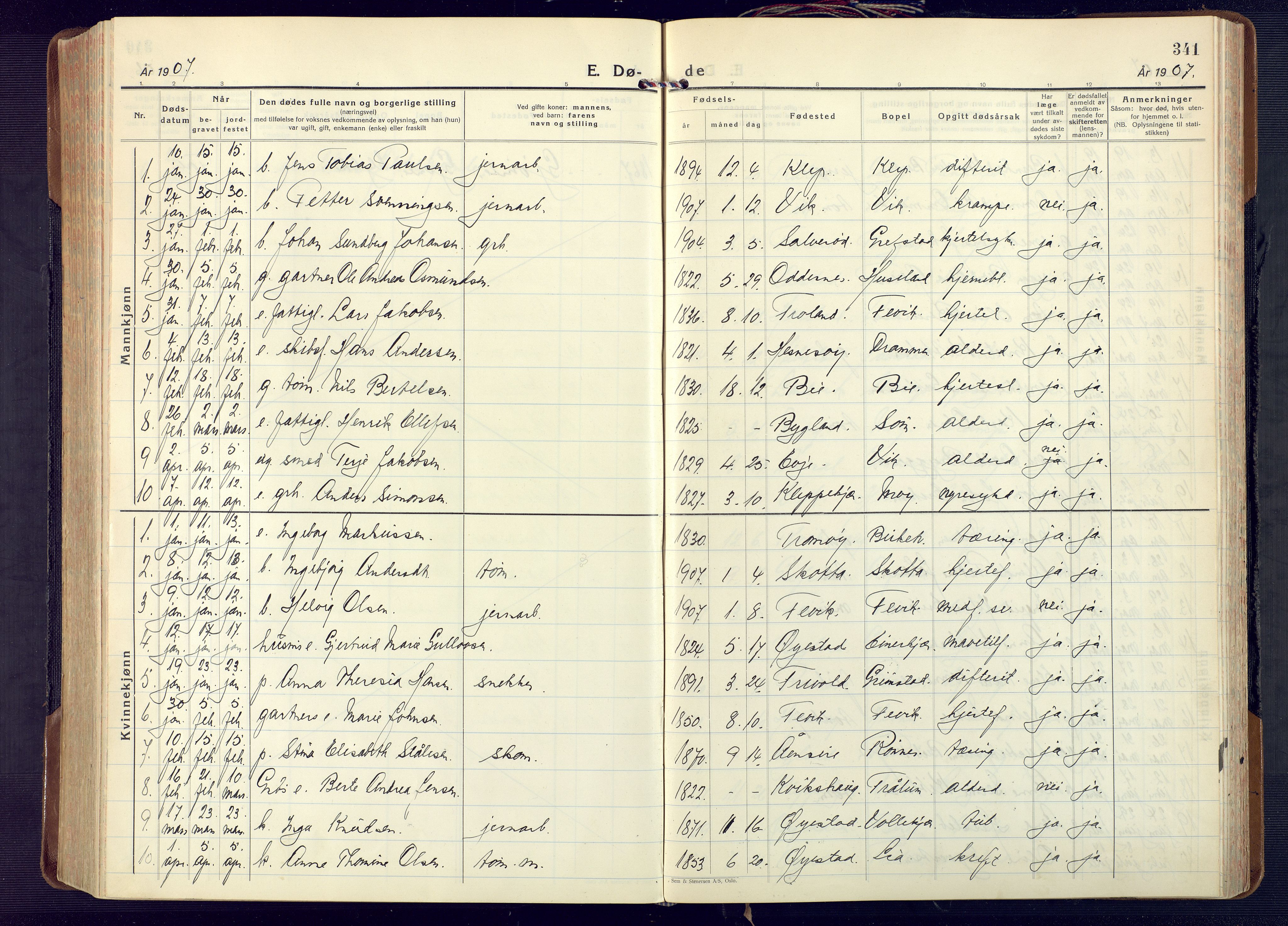 Fjære sokneprestkontor, AV/SAK-1111-0011/F/Fa/L0004: Parish register (official) no. A 4, 1902-1925, p. 341
