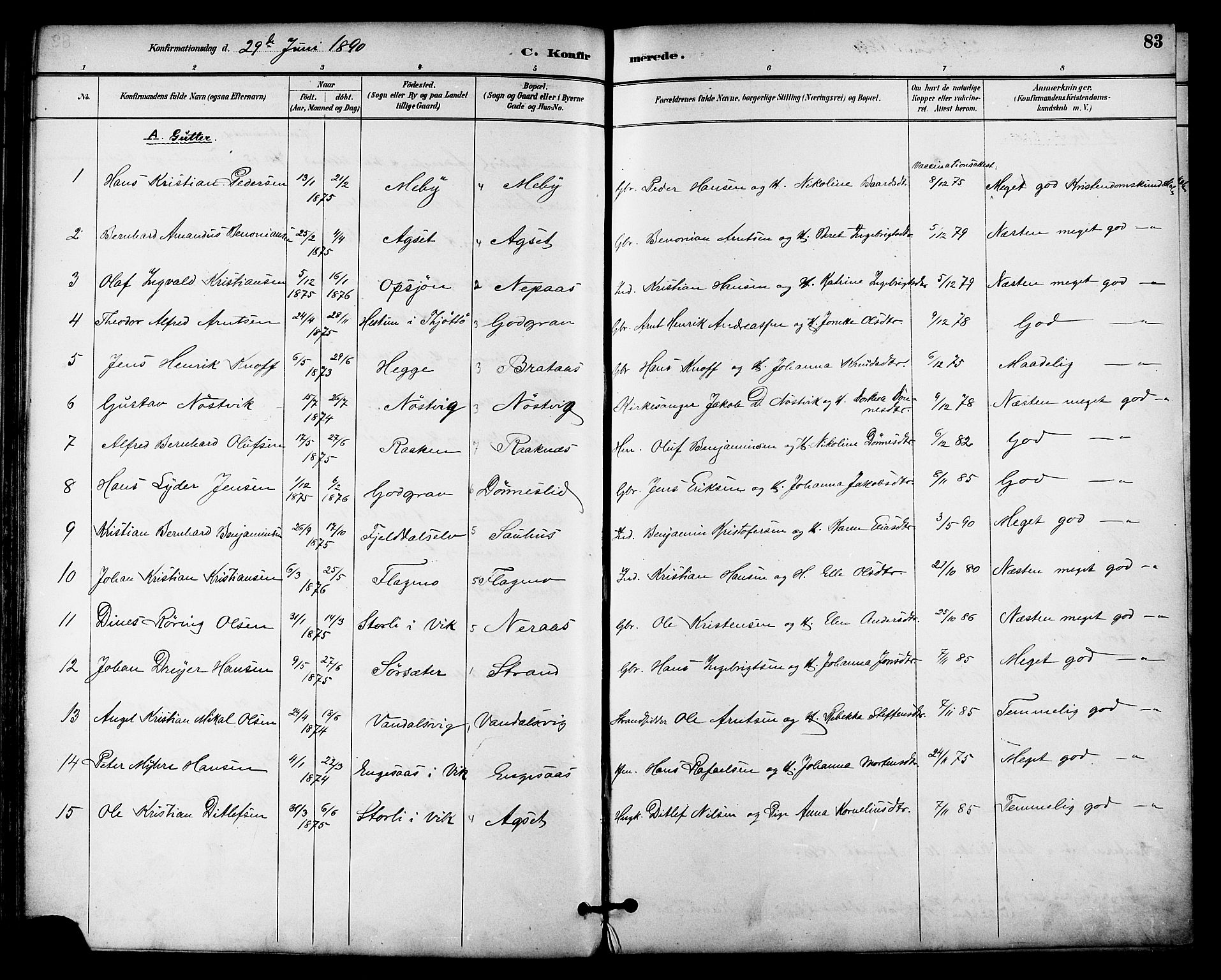 Ministerialprotokoller, klokkerbøker og fødselsregistre - Nordland, AV/SAT-A-1459/814/L0226: Parish register (official) no. 814A07, 1886-1898, p. 83