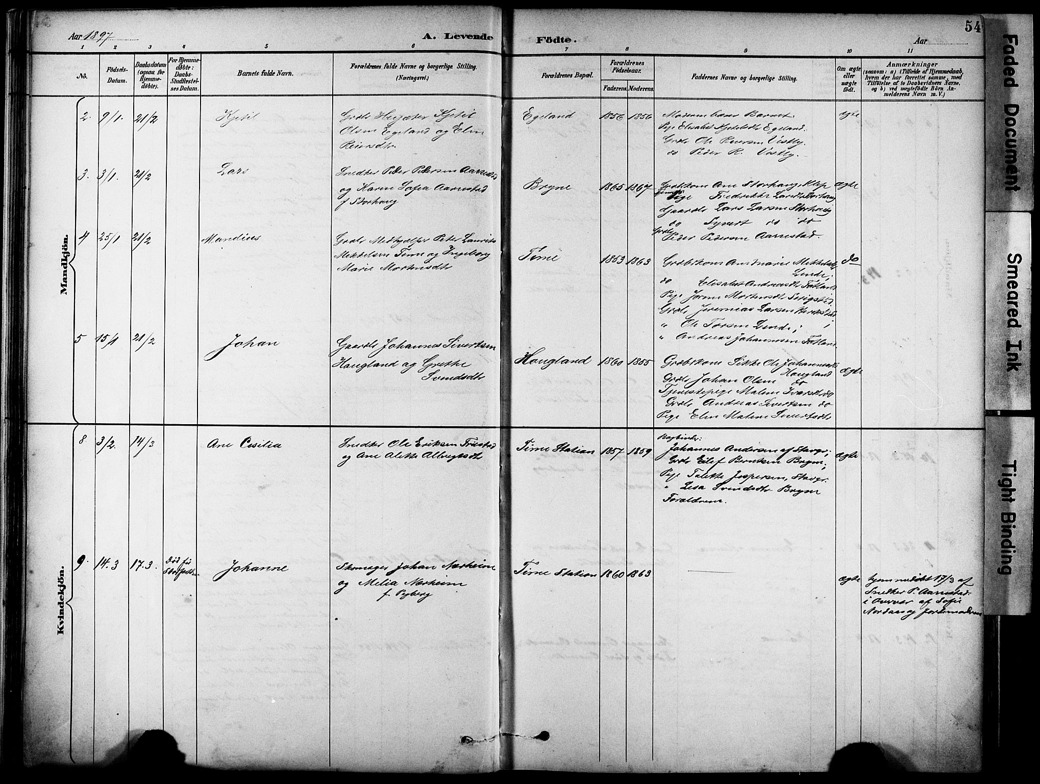 Lye sokneprestkontor, AV/SAST-A-101794/001/30BA/L0011: Parish register (official) no. A 9, 1893-1903, p. 54