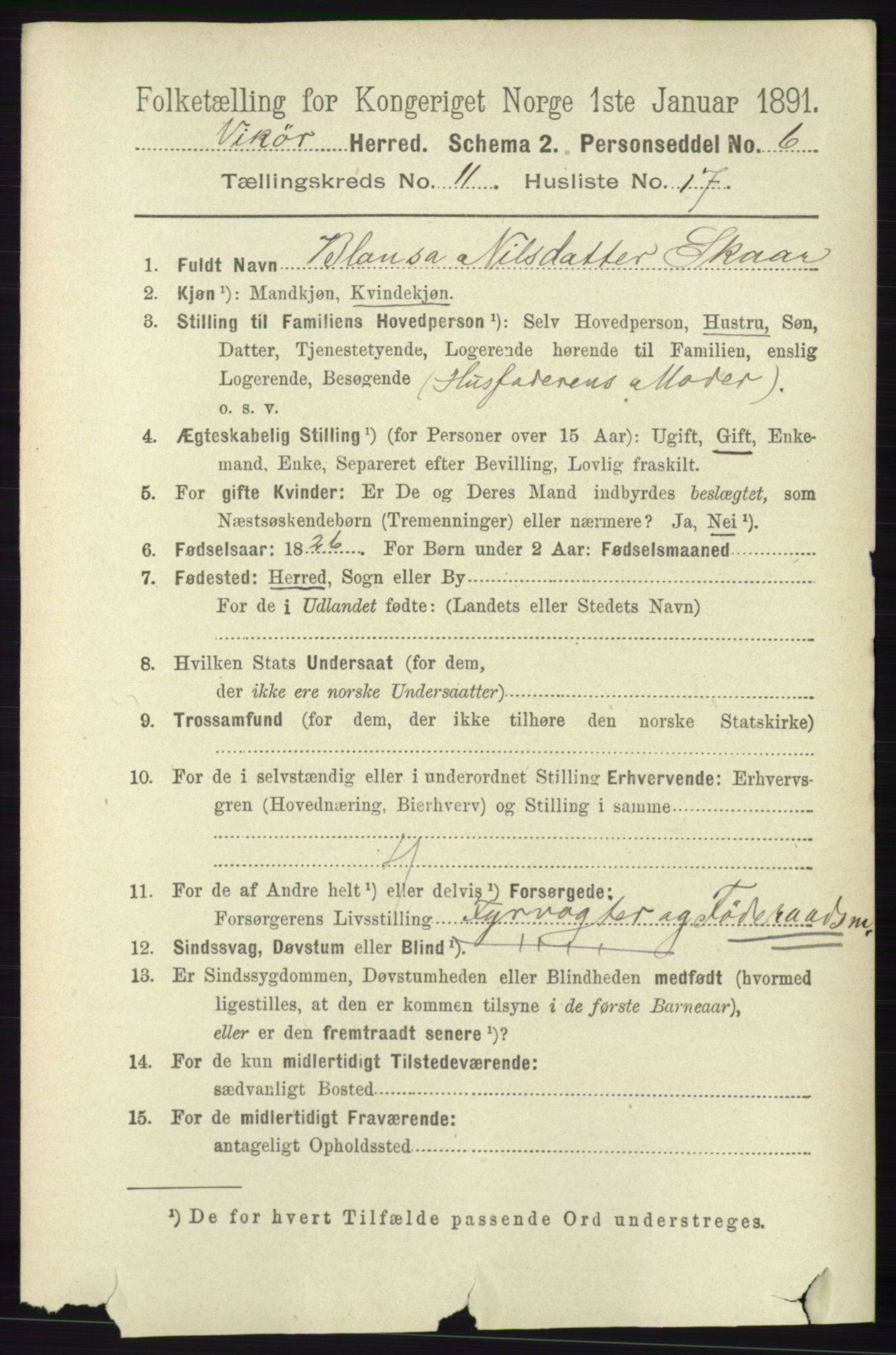 RA, 1891 census for 1238 Vikør, 1891, p. 3255