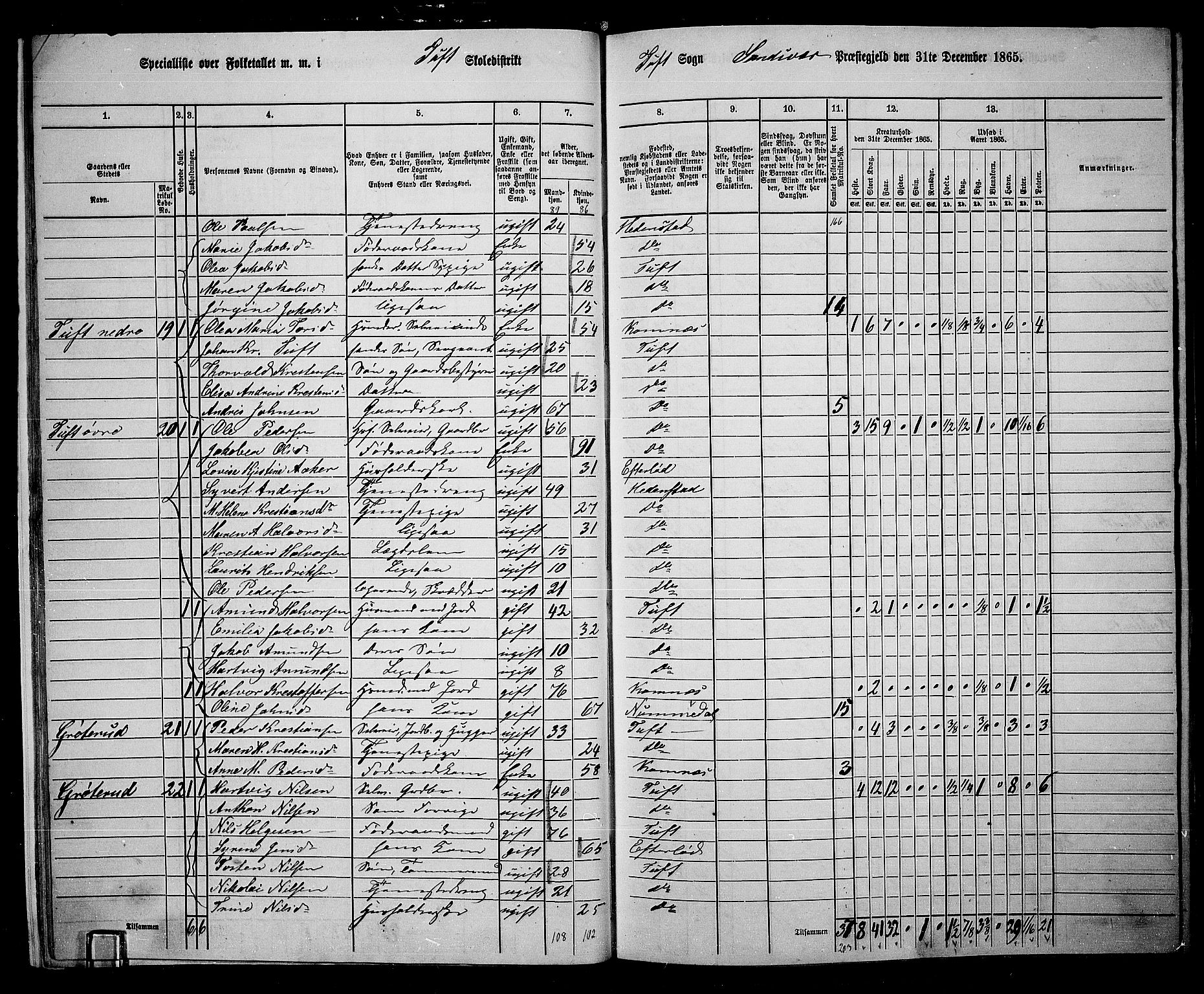 RA, 1865 census for Sandsvær, 1865, p. 19