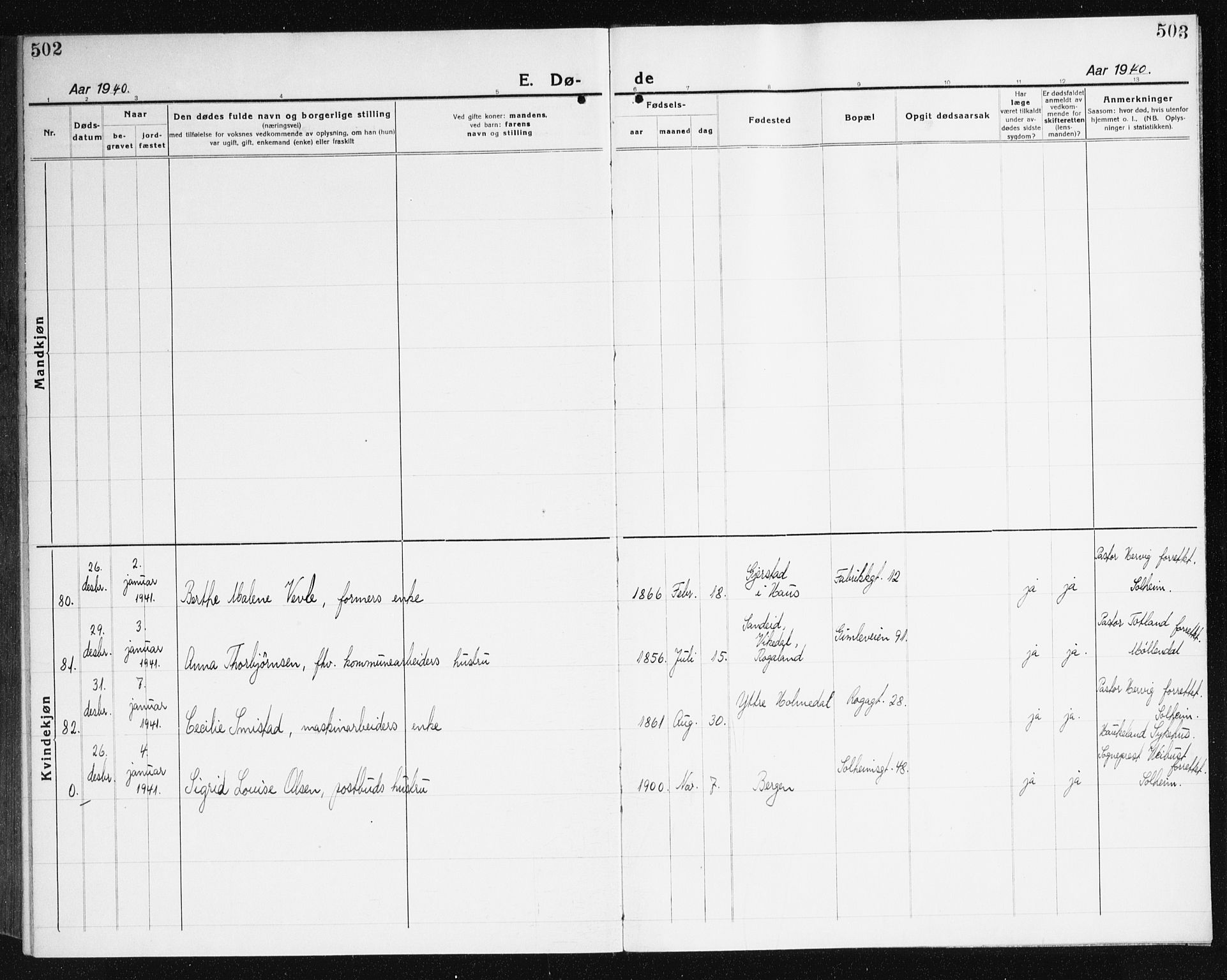 Årstad Sokneprestembete, AV/SAB-A-79301/H/Haa/L0010: Parish register (official) no. E 1, 1921-1940, p. 502-503