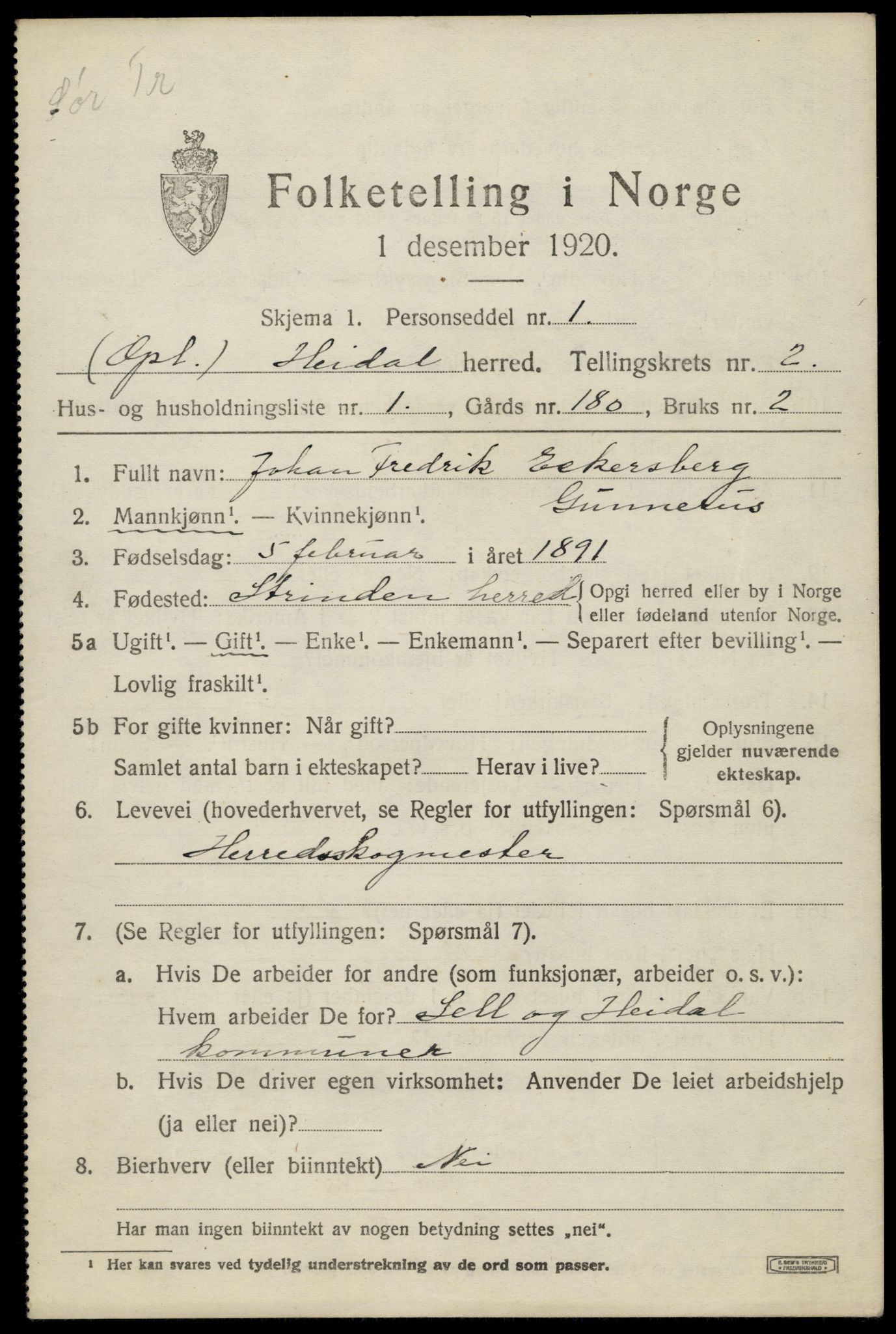 SAH, 1920 census for Heidal, 1920, p. 924