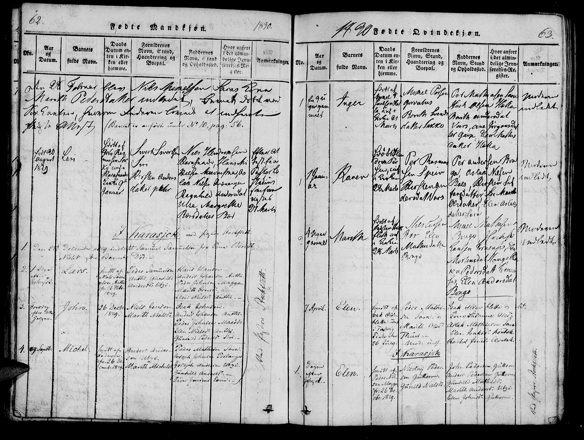 Kistrand/Porsanger sokneprestembete, SATØ/S-1351/H/Ha/L0010.kirke: Parish register (official) no. 10, 1821-1842, p. 62-63
