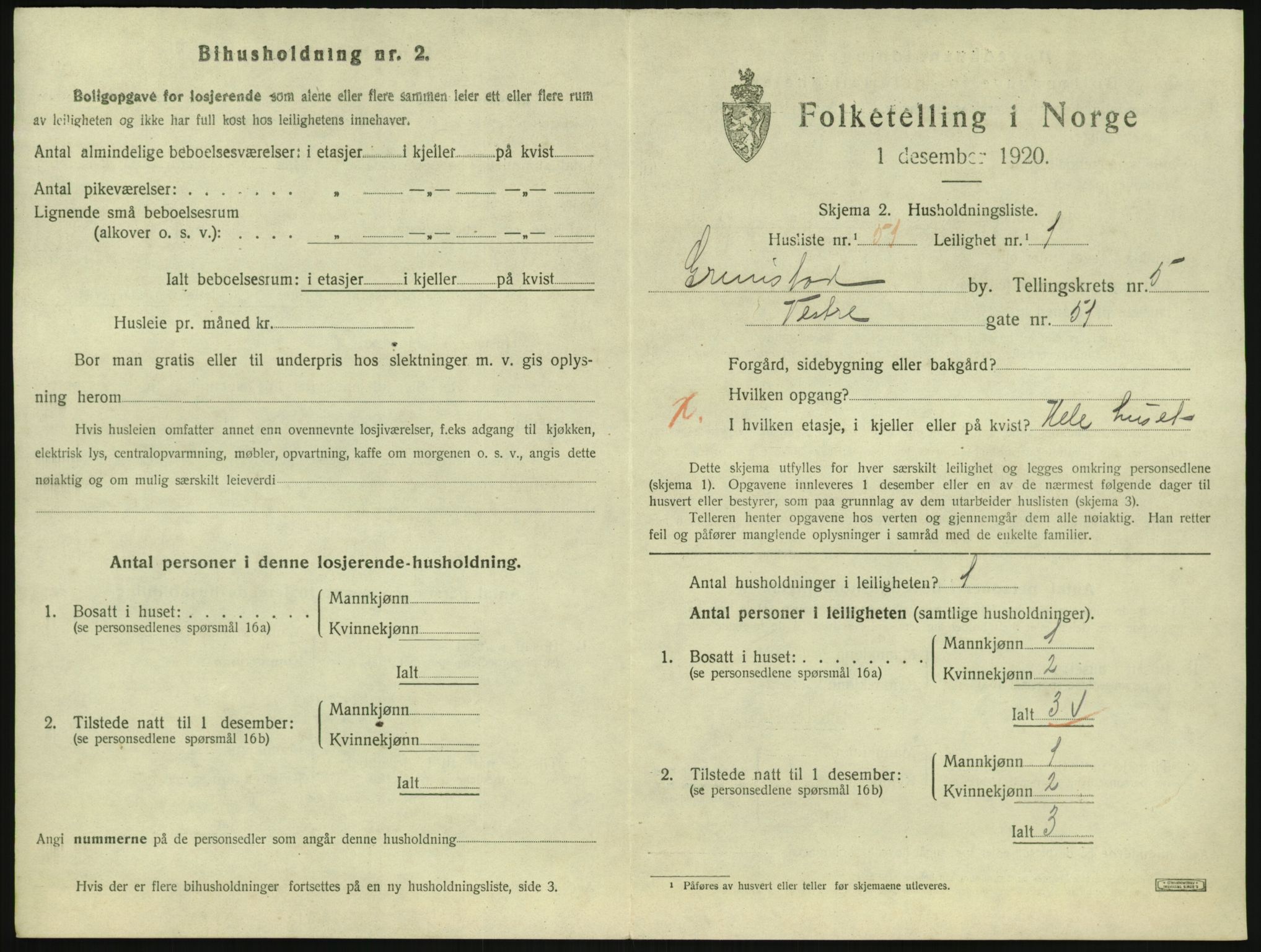 SAK, 1920 census for Grimstad, 1920, p. 2221