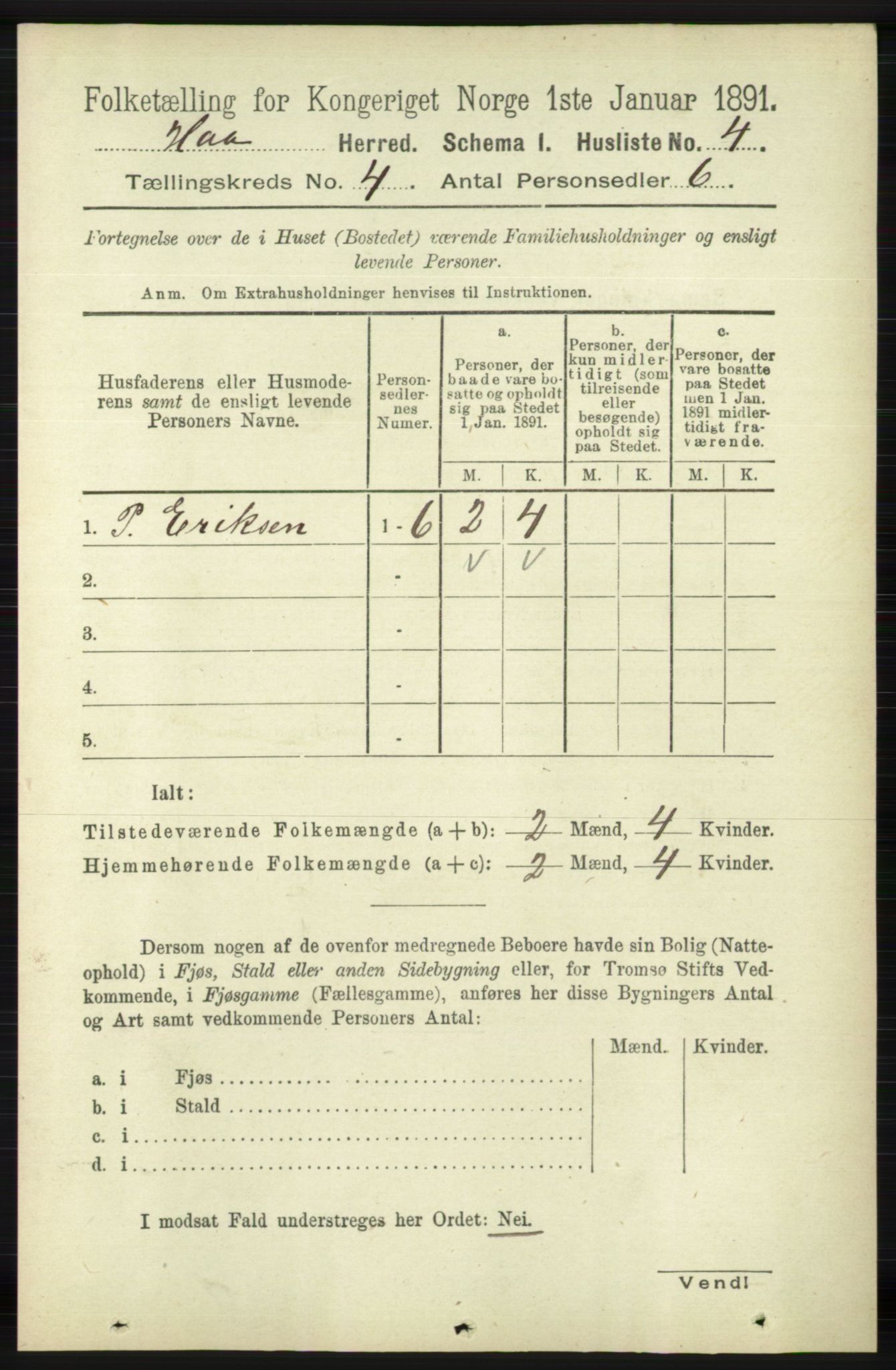 RA, 1891 census for 1119 Hå, 1891, p. 1007