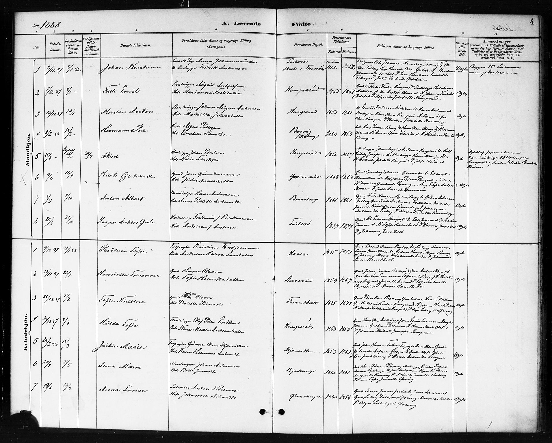 Skjeberg prestekontor Kirkebøker, SAO/A-10923/F/Fb/L0001: Parish register (official) no. II 1, 1886-1894, p. 4