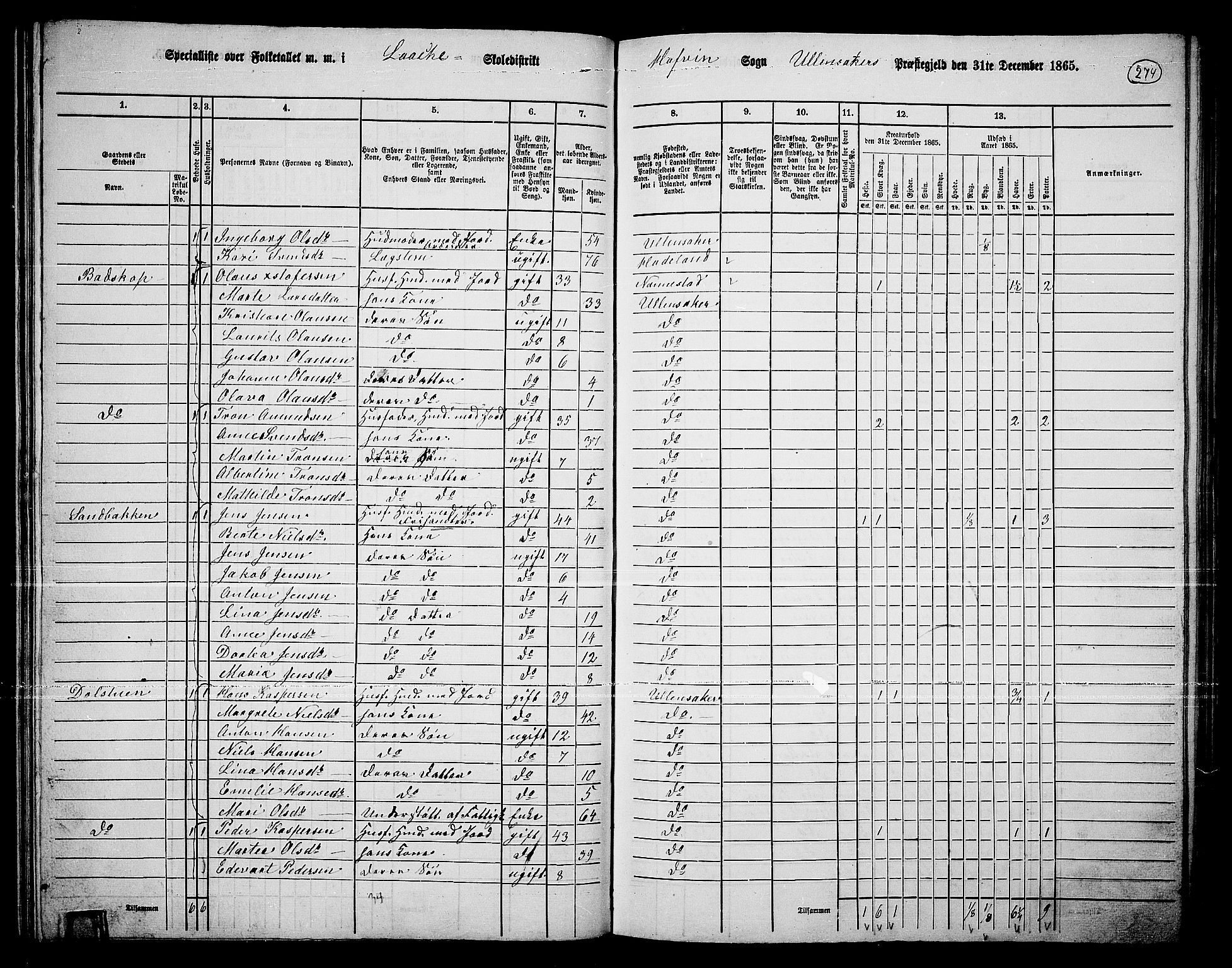 RA, 1865 census for Ullensaker, 1865, p. 240