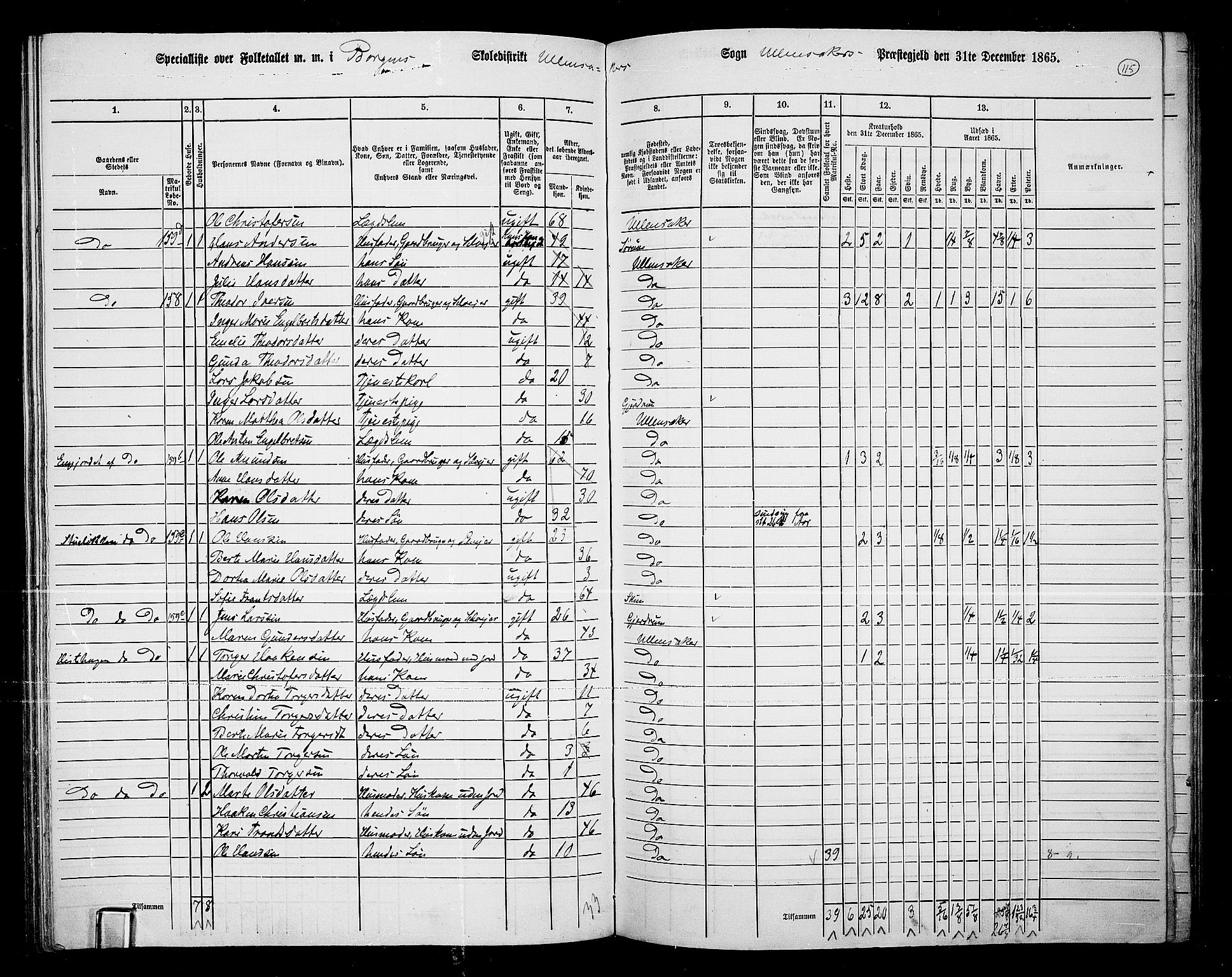 RA, 1865 census for Ullensaker, 1865, p. 101