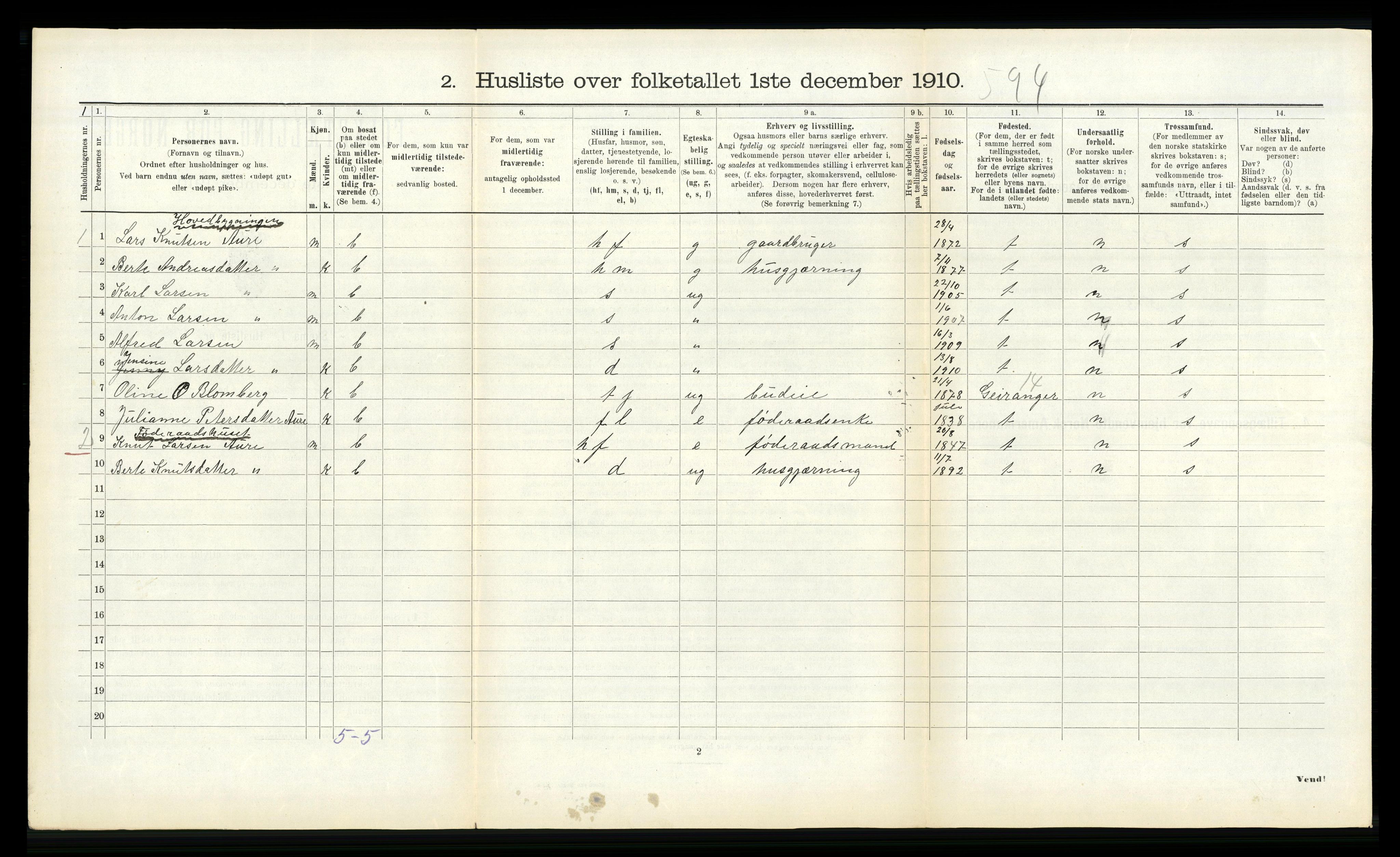 RA, 1910 census for Sykkylven, 1910, p. 276