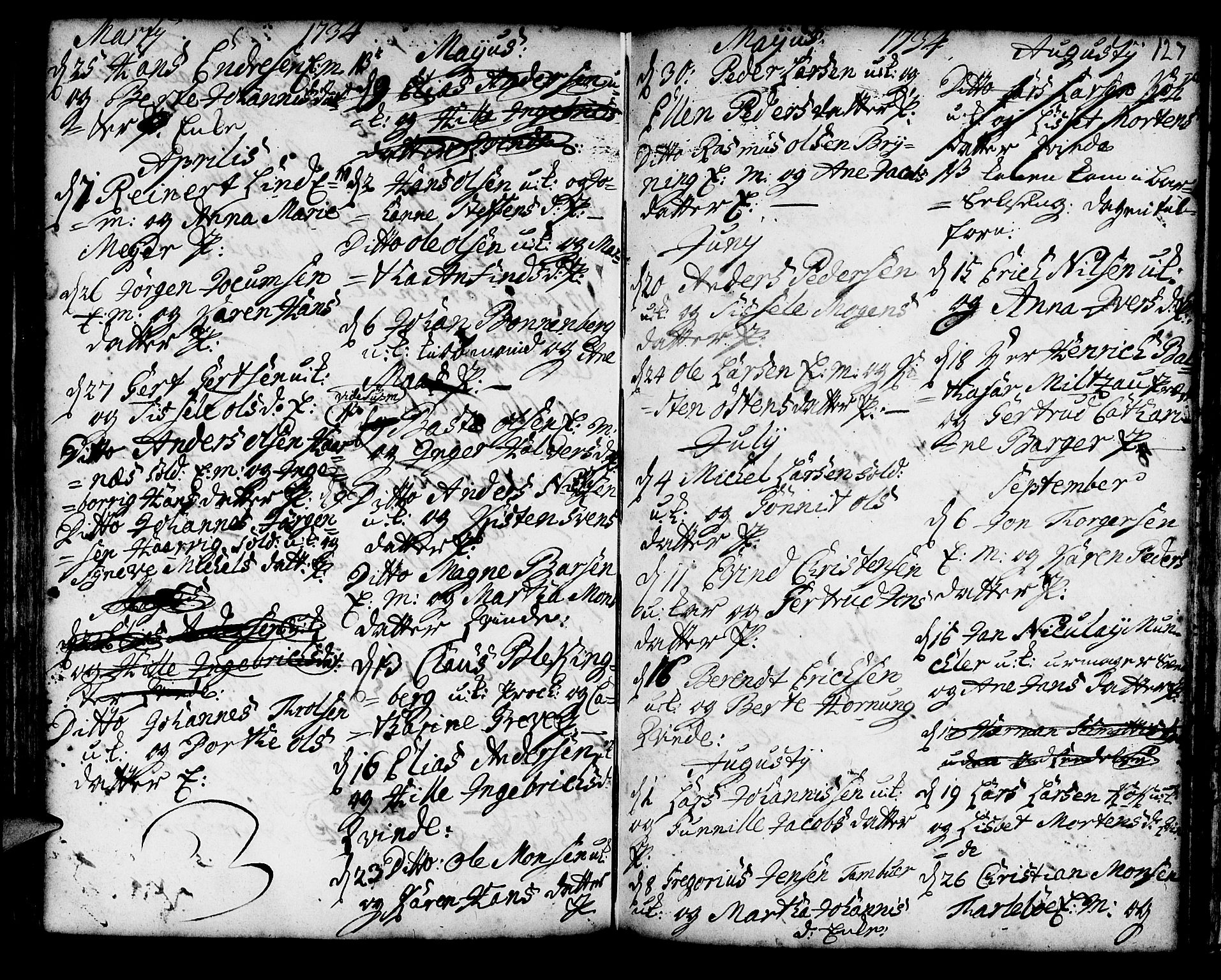 Korskirken sokneprestembete, AV/SAB-A-76101/H/Haa/L0008: Parish register (official) no. A 8, 1698-1747, p. 127